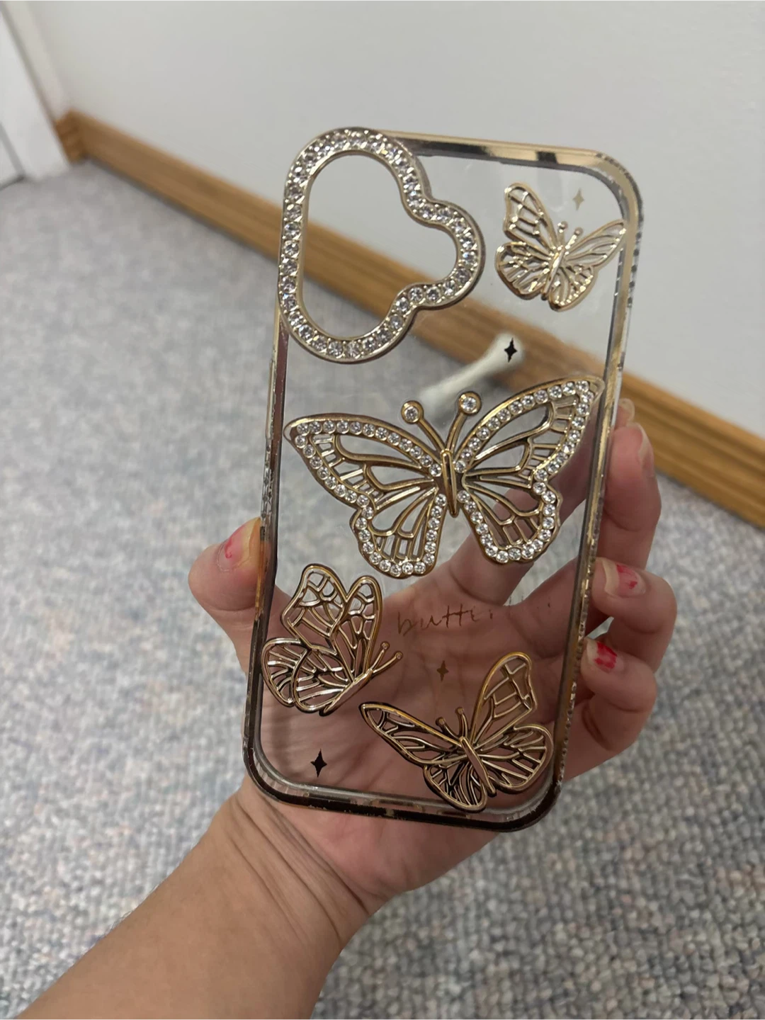 Clear Butterfly Rhinestone Phone Case