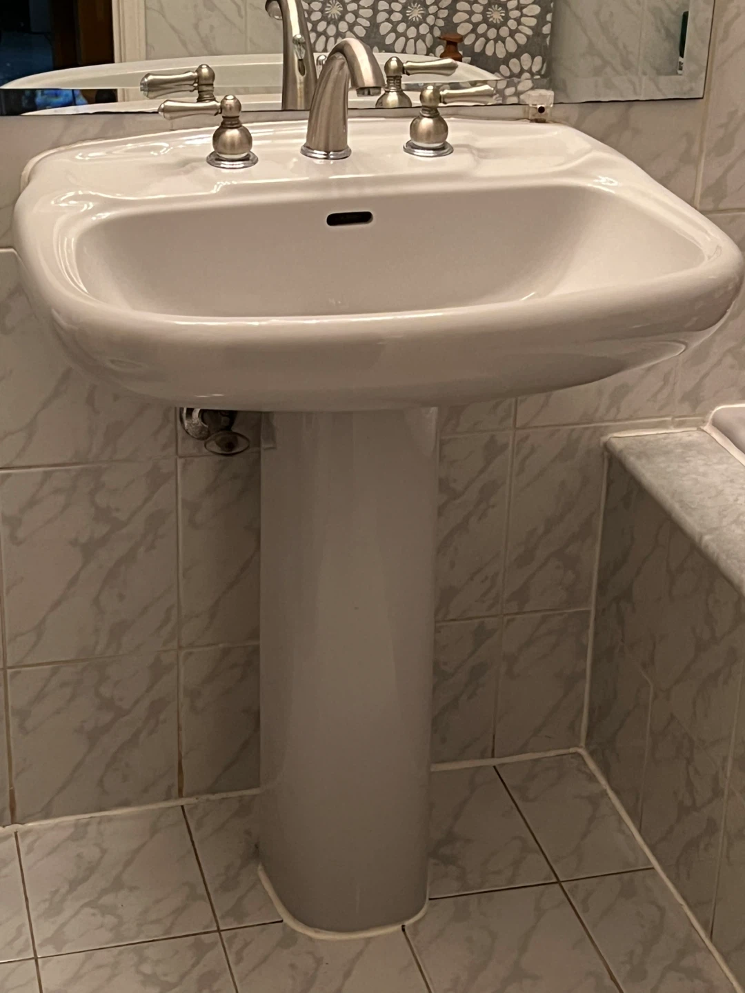 Gray Pedestal Sink with Chrome Faucet