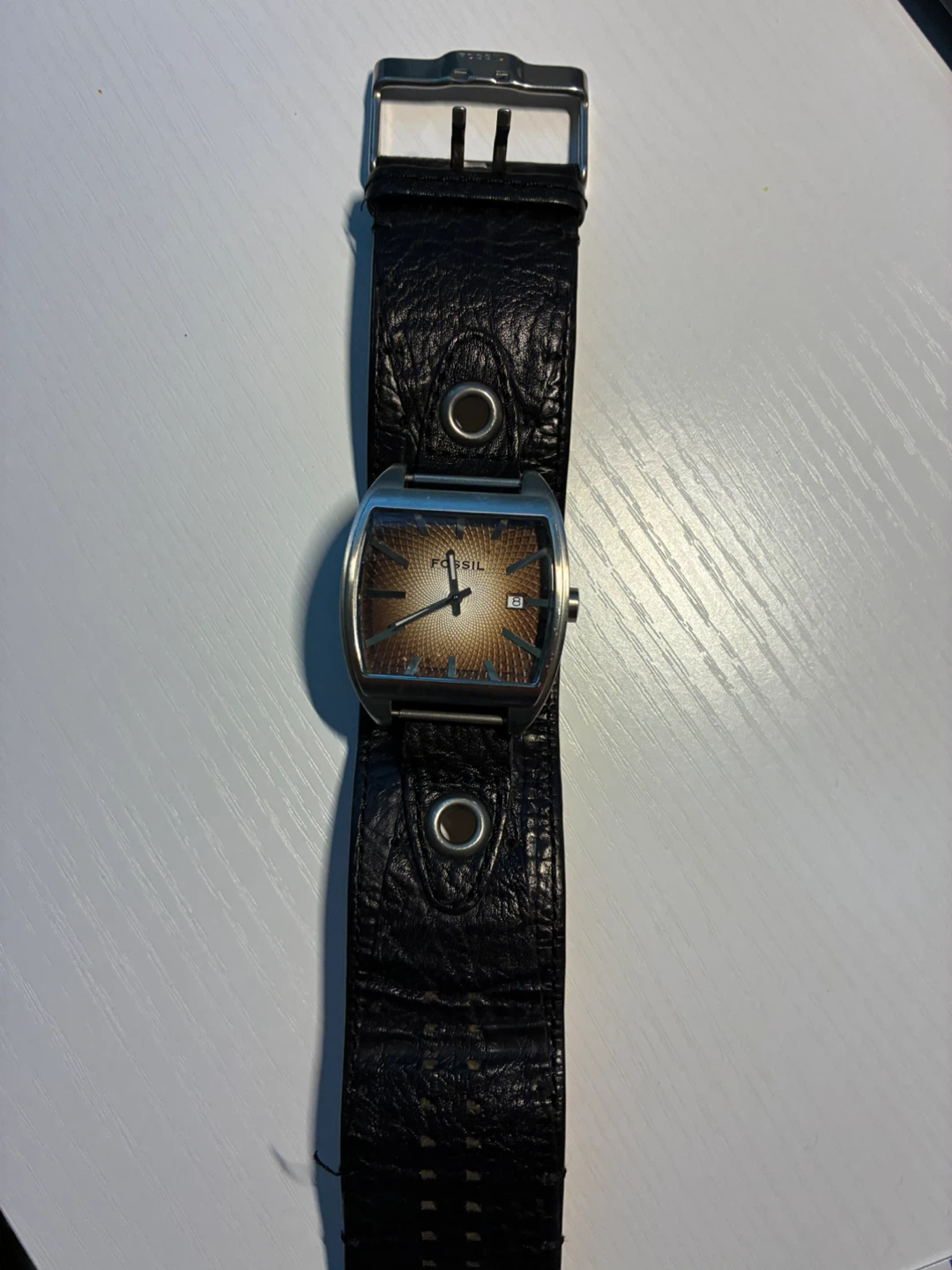 Non-Working Fossil Men's Black Leather Watch with Date Window