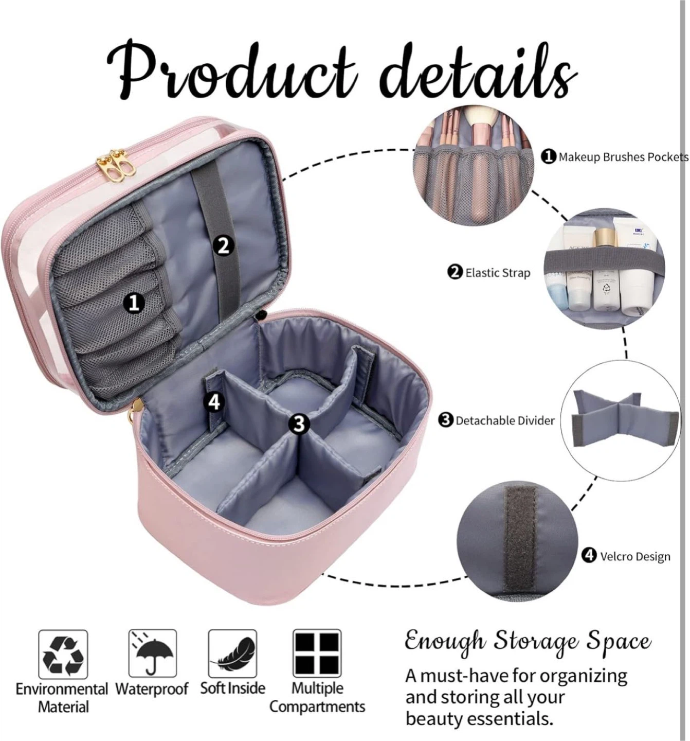 Pink Double Layer Makeup Bag Organizer - photo 4
