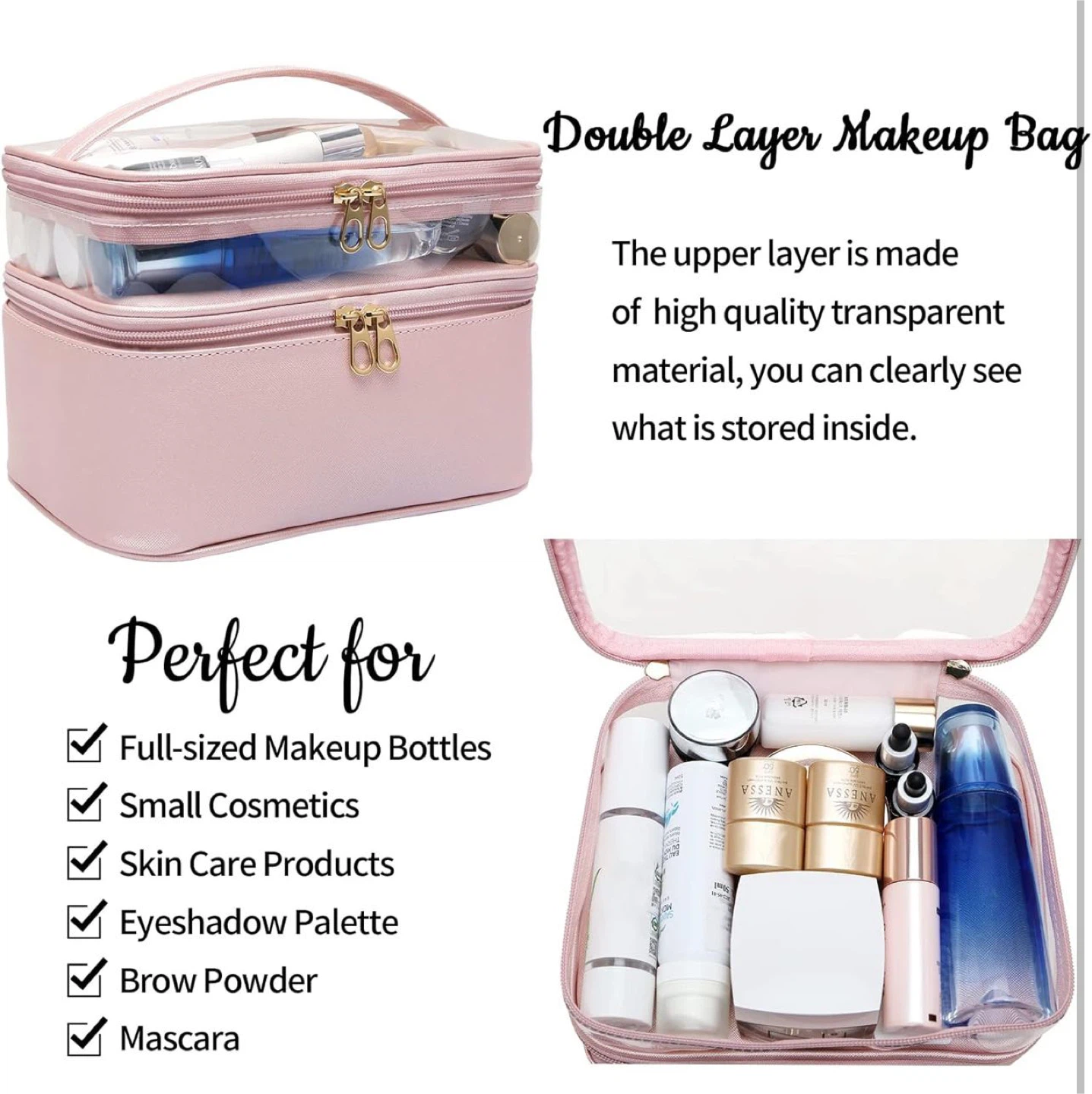 Pink Double Layer Makeup Bag Organizer - photo 3