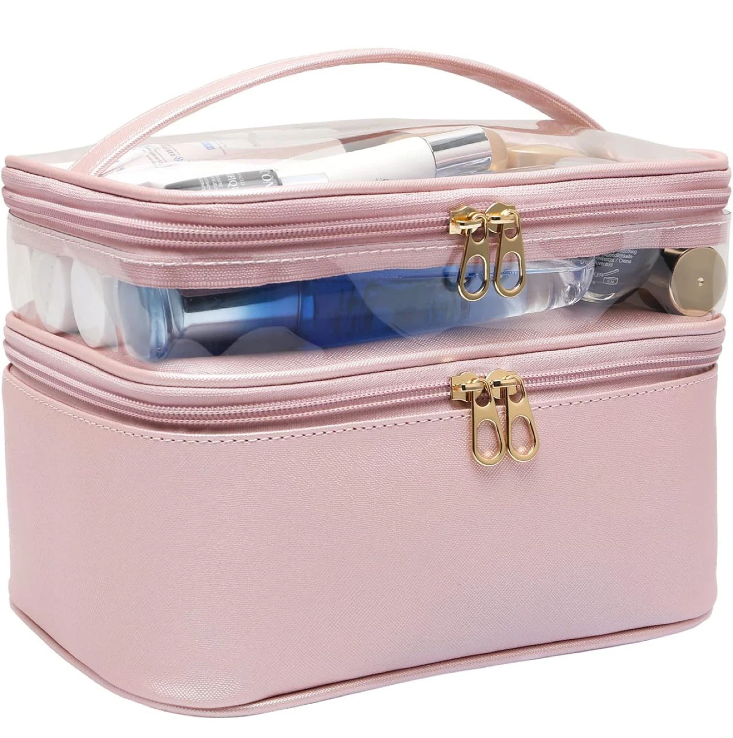 Pink Double Layer Makeup Bag Organizer