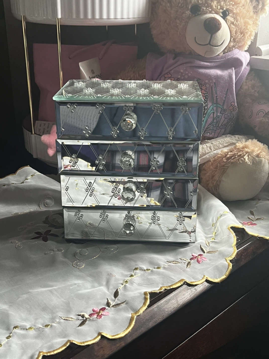 Mirrored Jewelry Box with 4 drawers