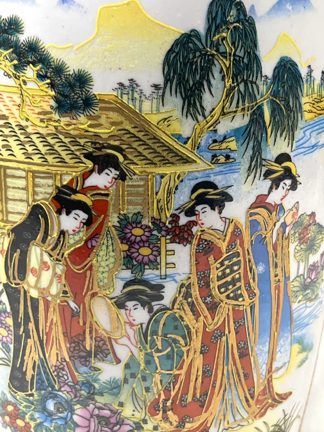 Decorative Ceramic Vase with Asian Scene