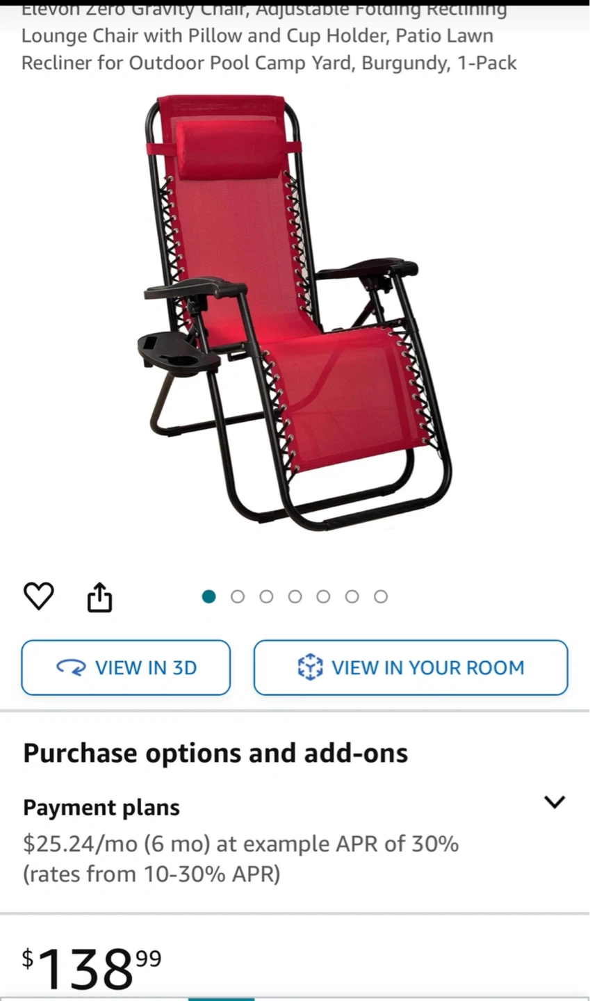 Red Zero Gravity Lounge Chair with Cup Holder and Head Rest - photo 2