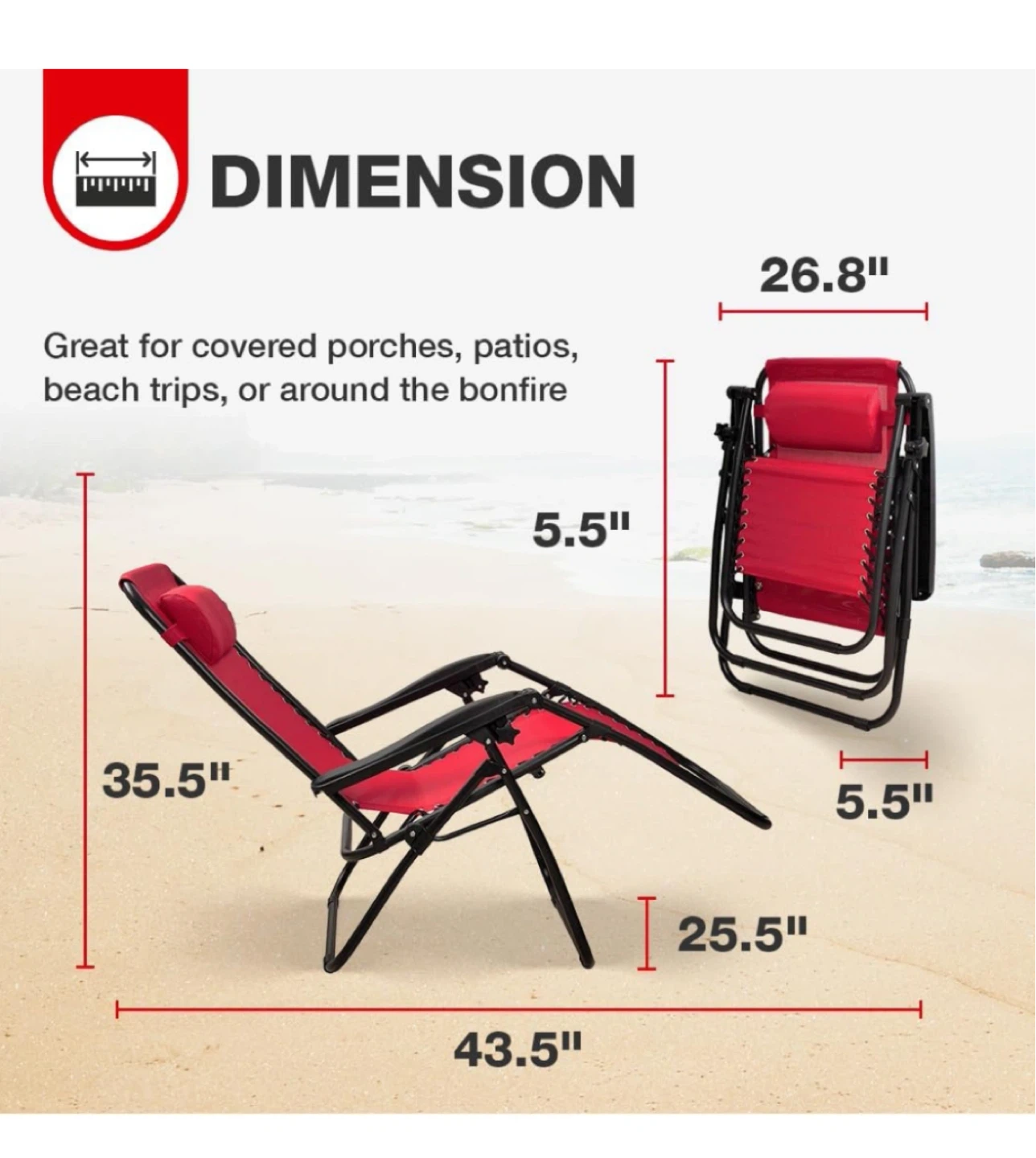 Red Zero Gravity Lounge Chair with Cup Holder and Head Rest - photo 4
