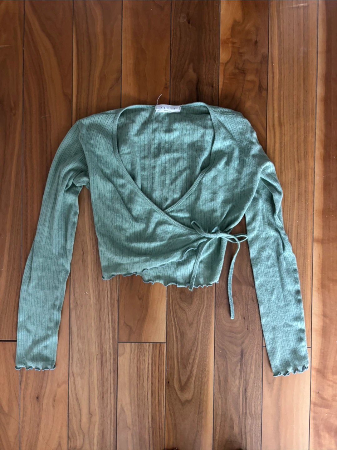 Sage green ribbed wrap top - photo 2