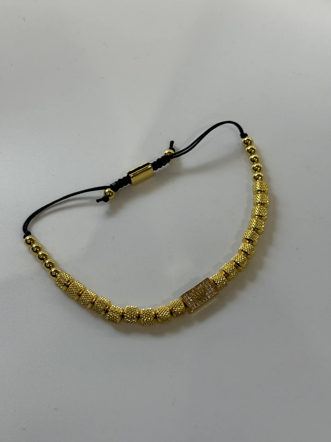 Gold Tone Beaded Bracelet with CZ Accent