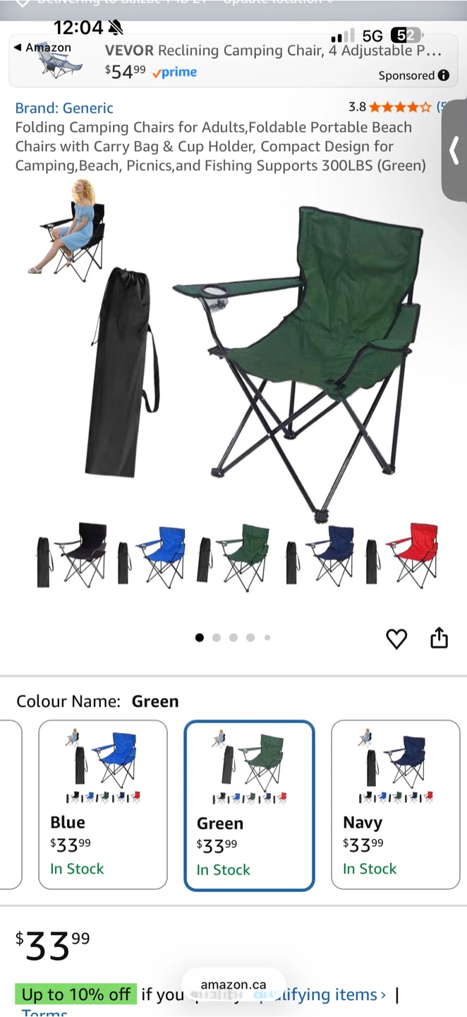 Generic Folding Camping Chair - Green