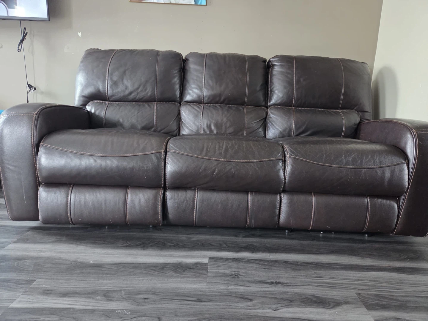Dark Brown Leather Recliner Sofa with USB Ports 1 each