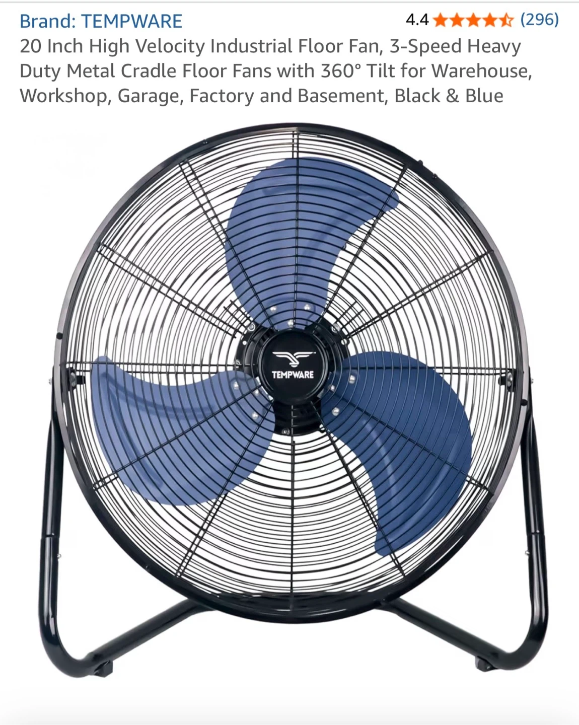 TEMPWAR 20 Inch High Velocity Industrial Floor Fan