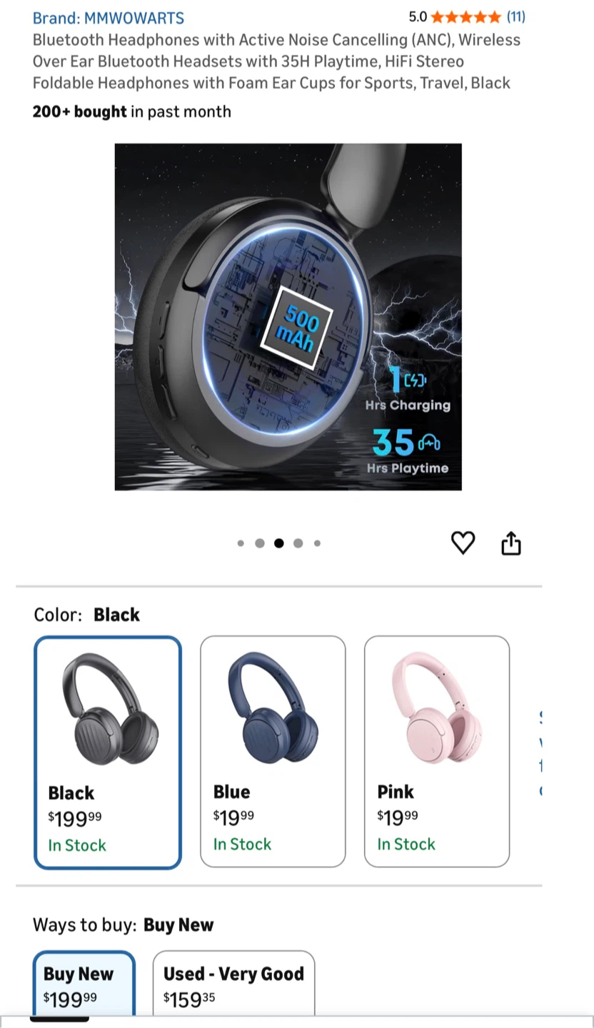 MMWOWARTS Wireless Active Noise Cancelling Headphones - Black - photo 2