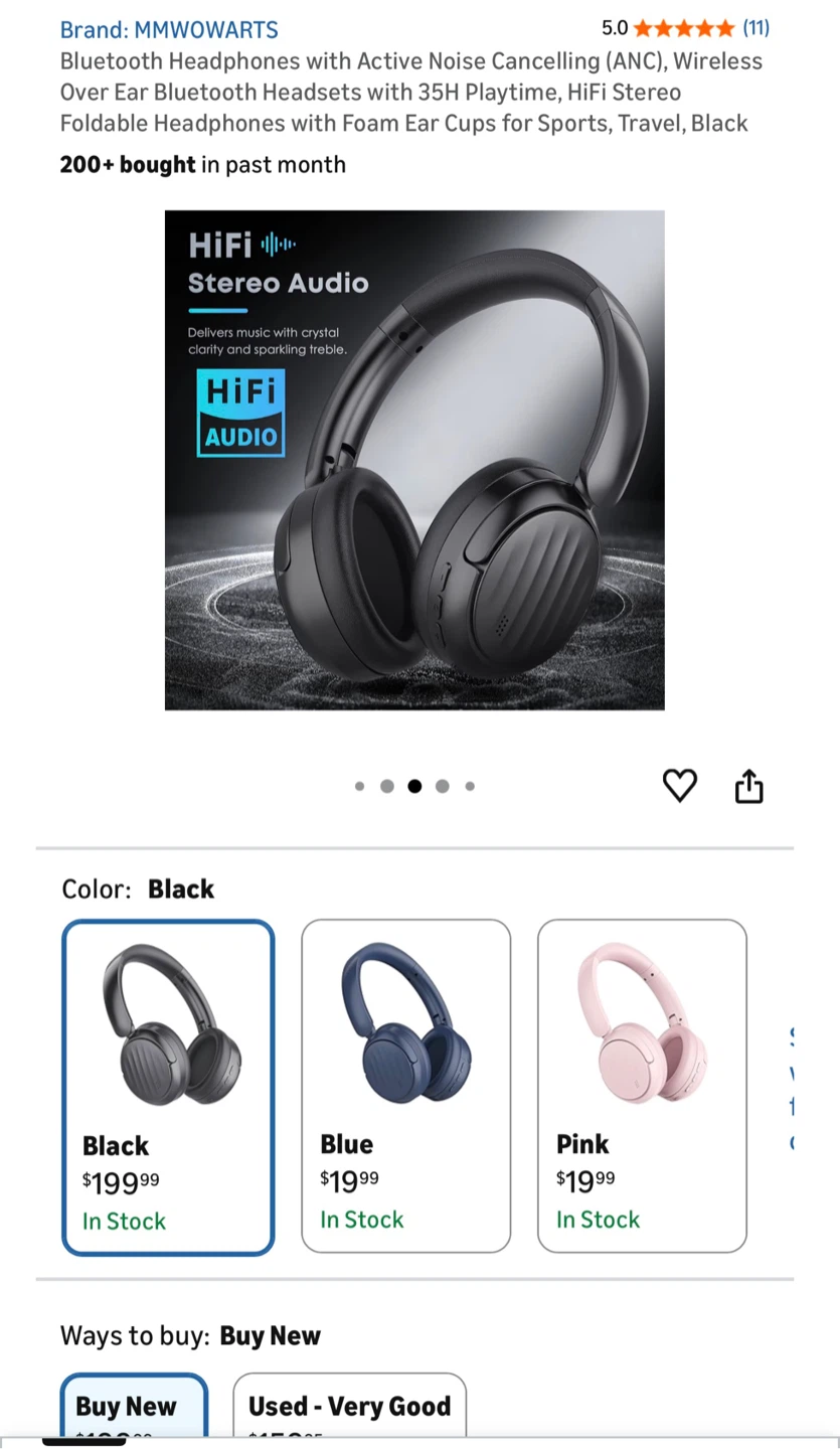 MMWOWARTS Wireless Active Noise Cancelling Headphones - Black