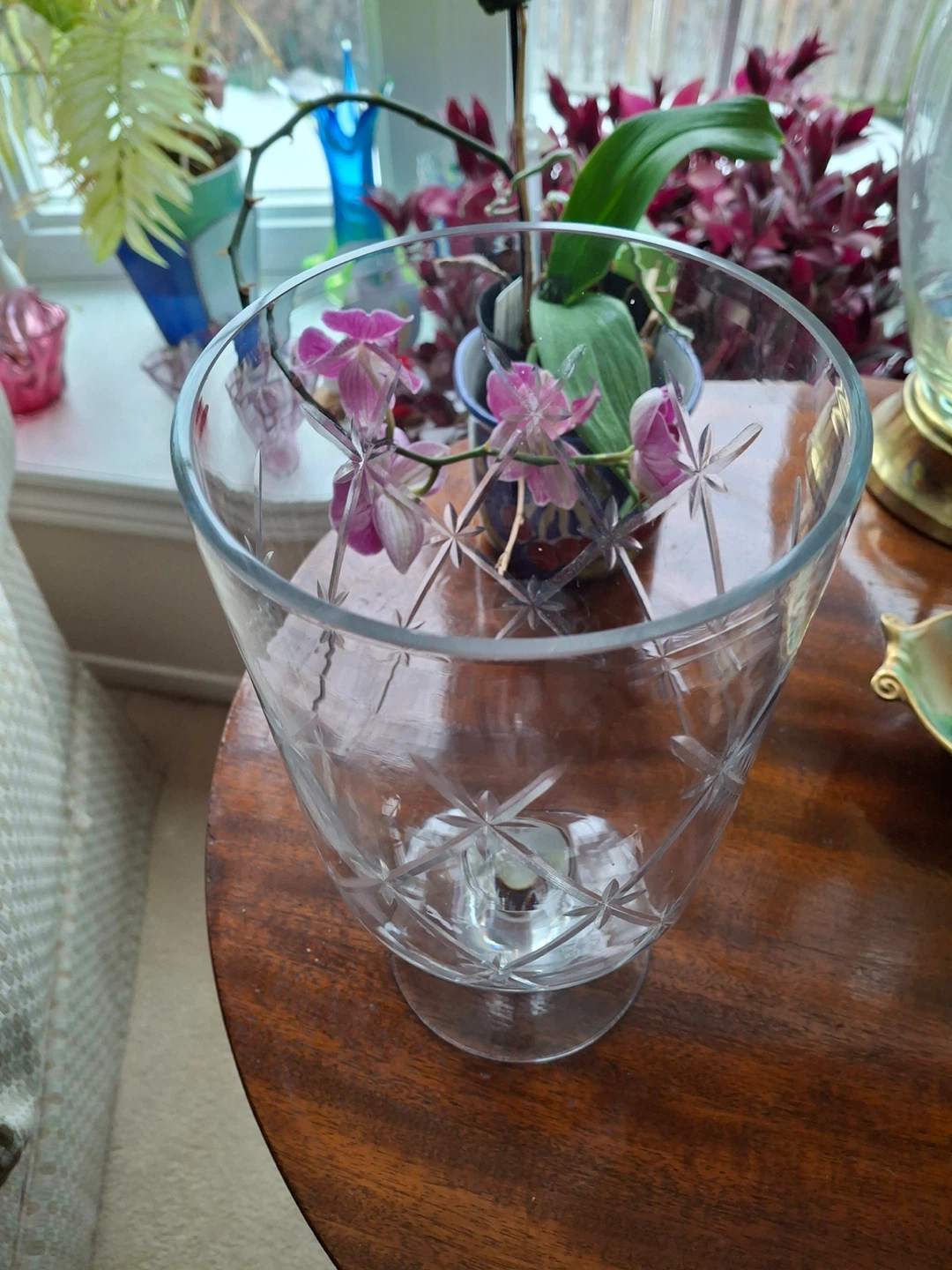 Etched/cut glass candle holder - photo 2