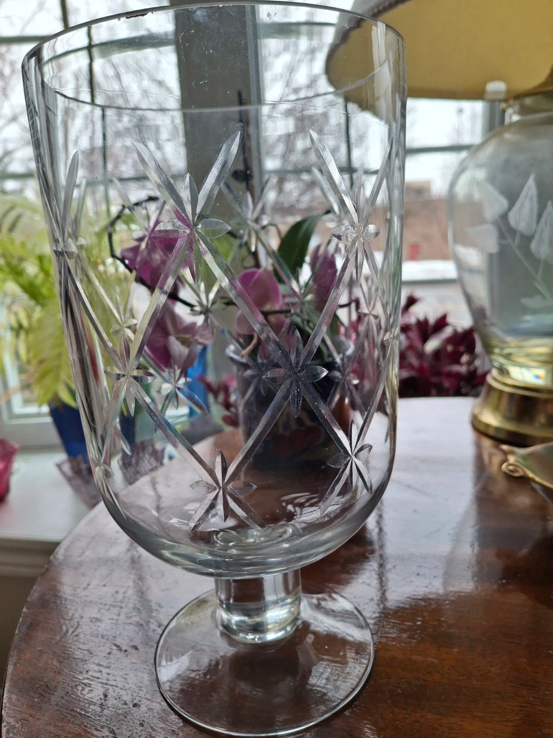 Etched/cut glass candle holder - photo 4