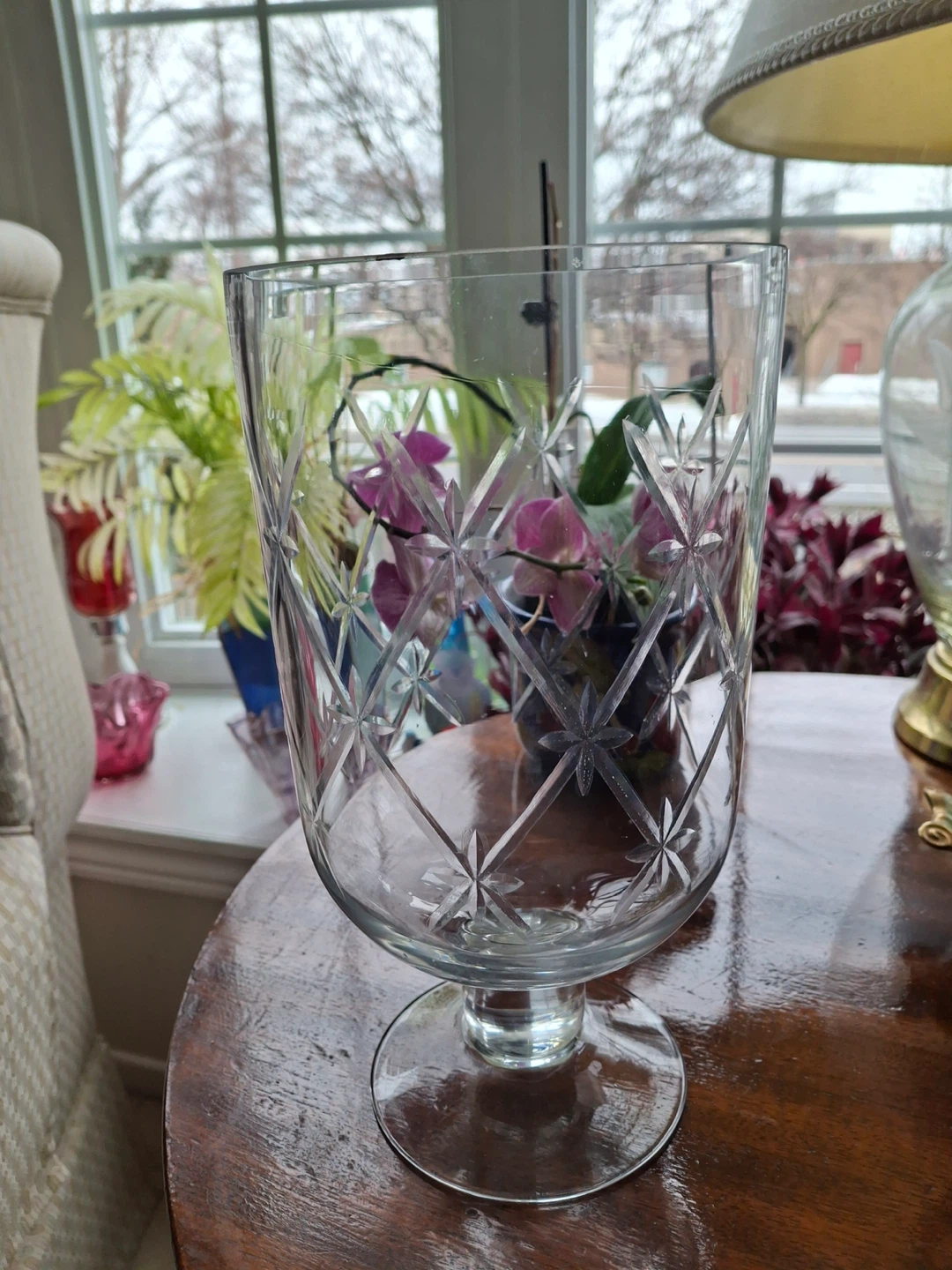 Etched/cut glass candle holder