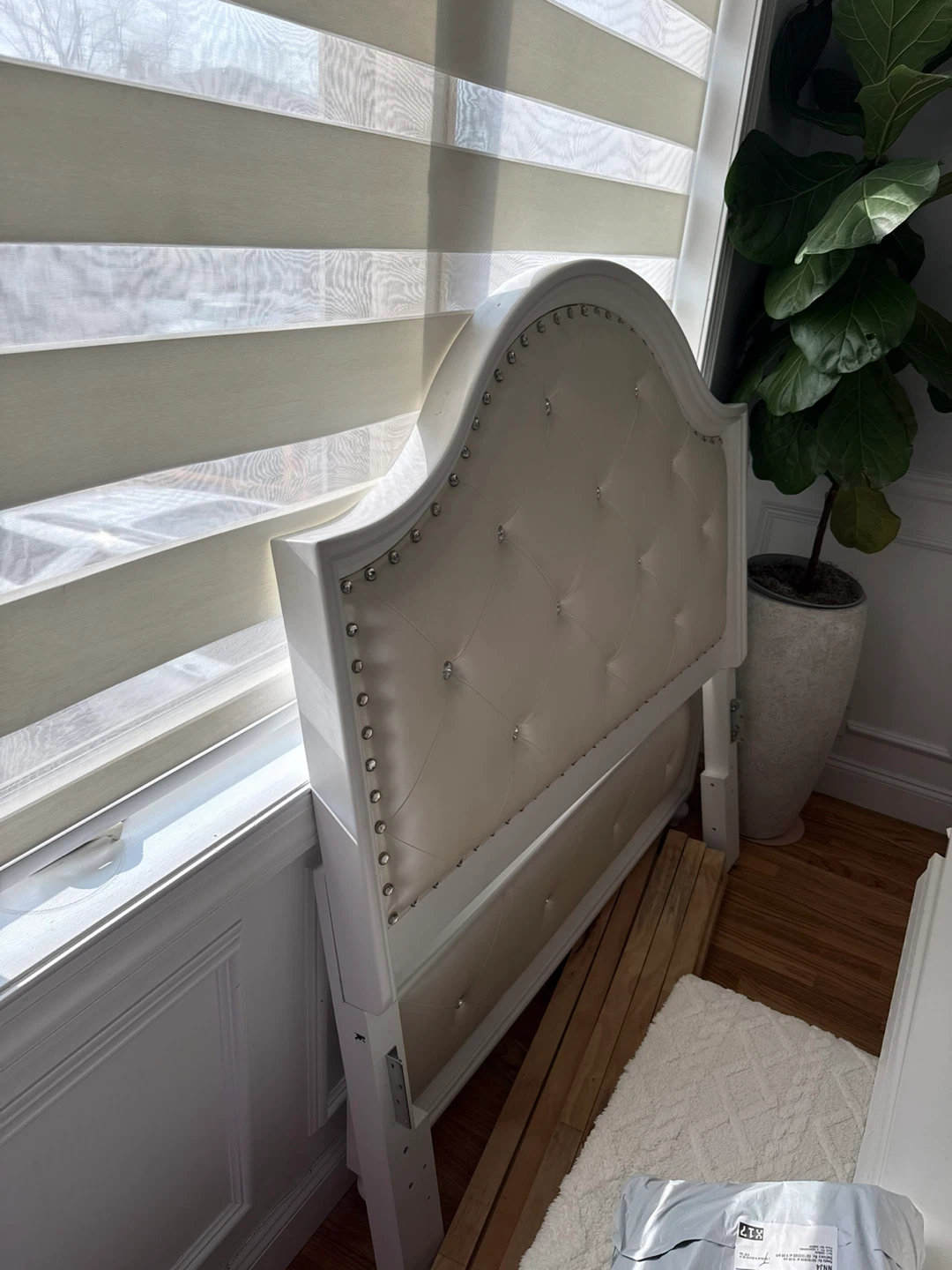 White Tufted Headboard with Crystal Accents