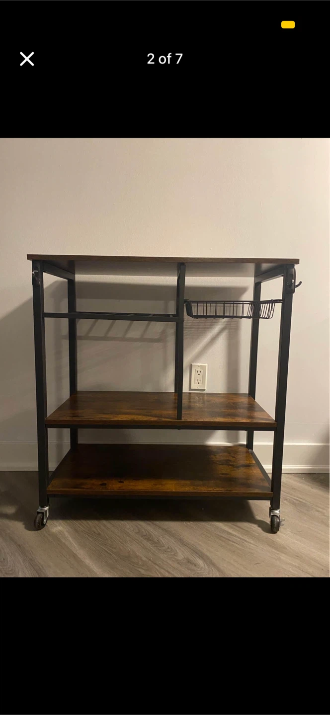 Rustic Kitchen Cart with Shelves and Basket - photo 2