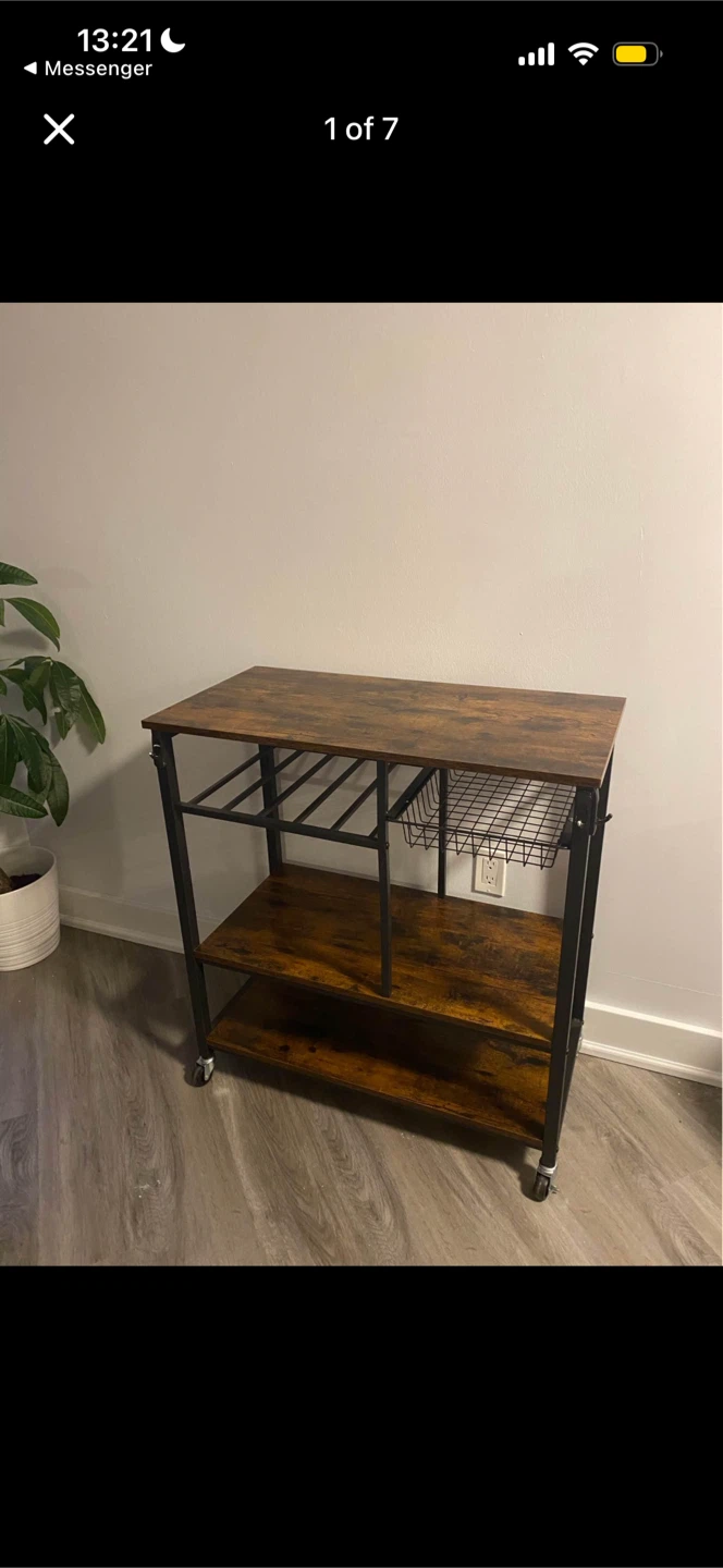 Rustic Kitchen Cart with Shelves and Basket