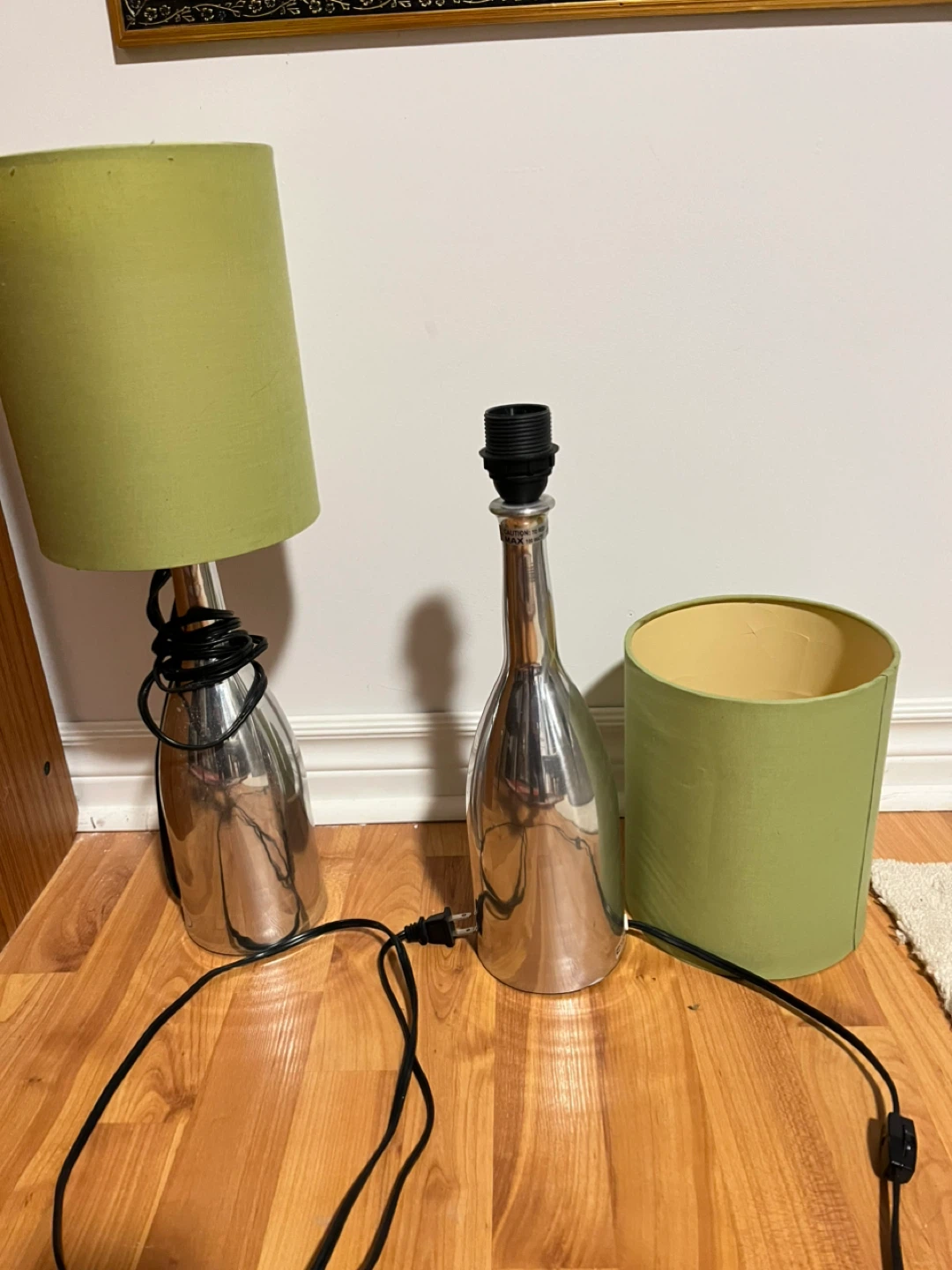 Silver Bottle Table Lamps with Green Shades