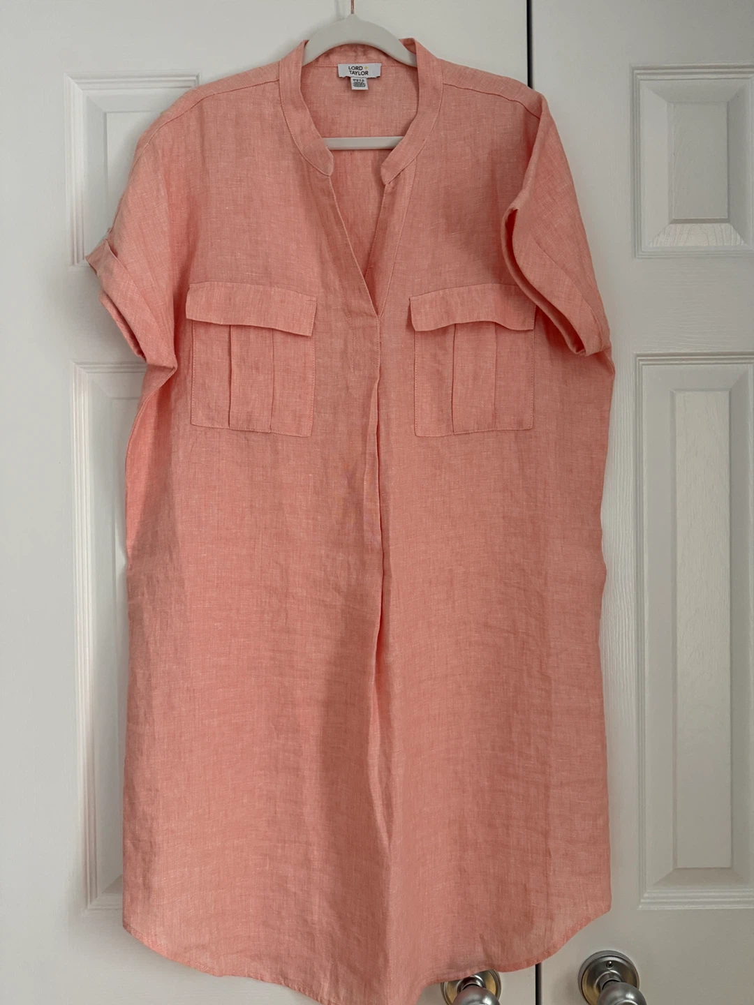 Lord & Taylor Peach Linen Shirt Dress