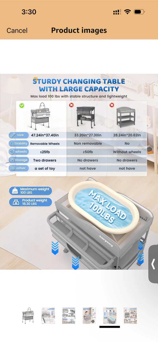 Saryocy Portable Baby Changing Table with Storage - Light Grey - photo 5