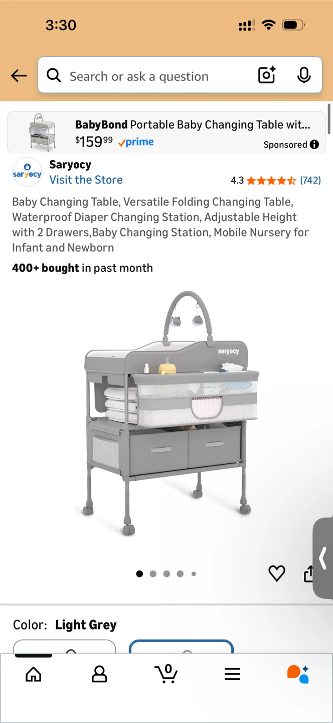 Saryocy Portable Baby Changing Table with Storage - Light Grey