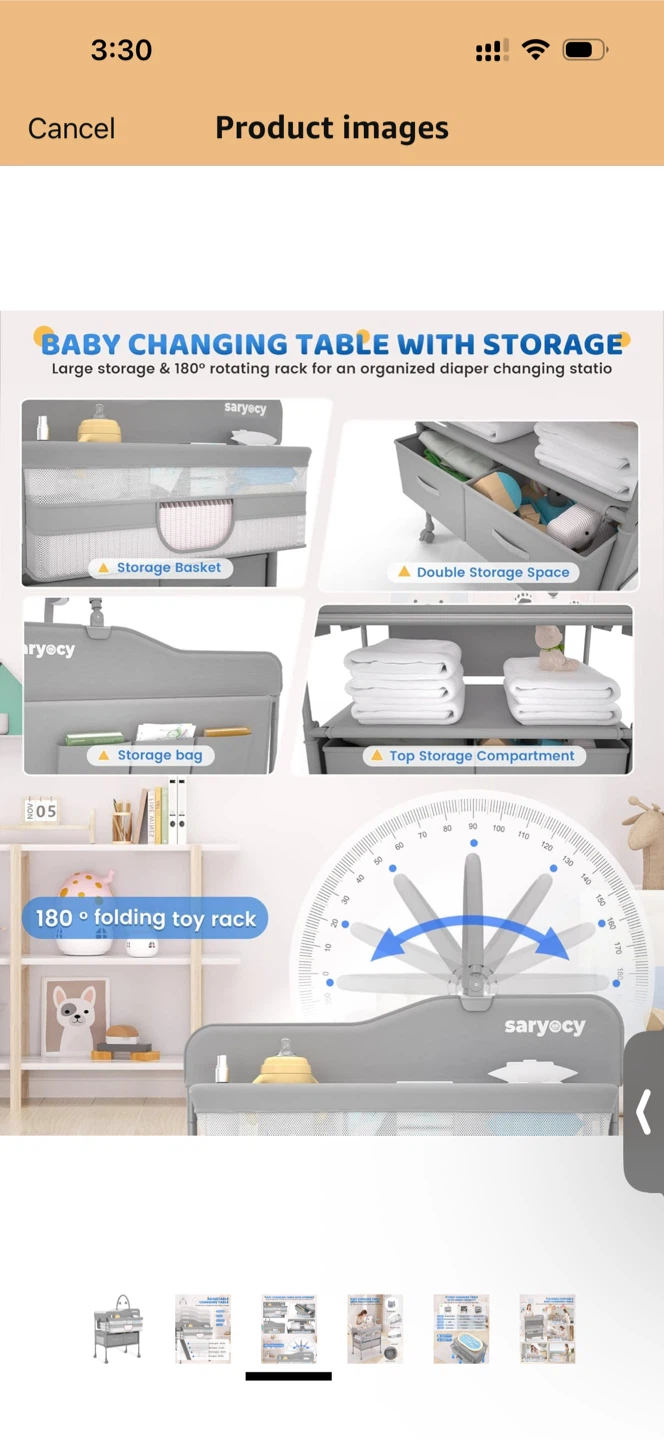 Saryocy Portable Baby Changing Table with Storage - Light Grey - photo 3