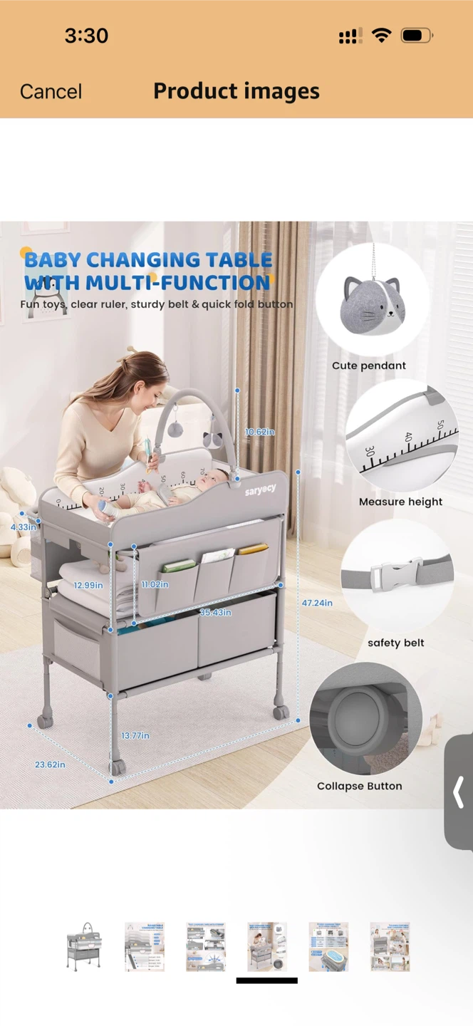 Saryocy Portable Baby Changing Table with Storage - Light Grey - photo 4