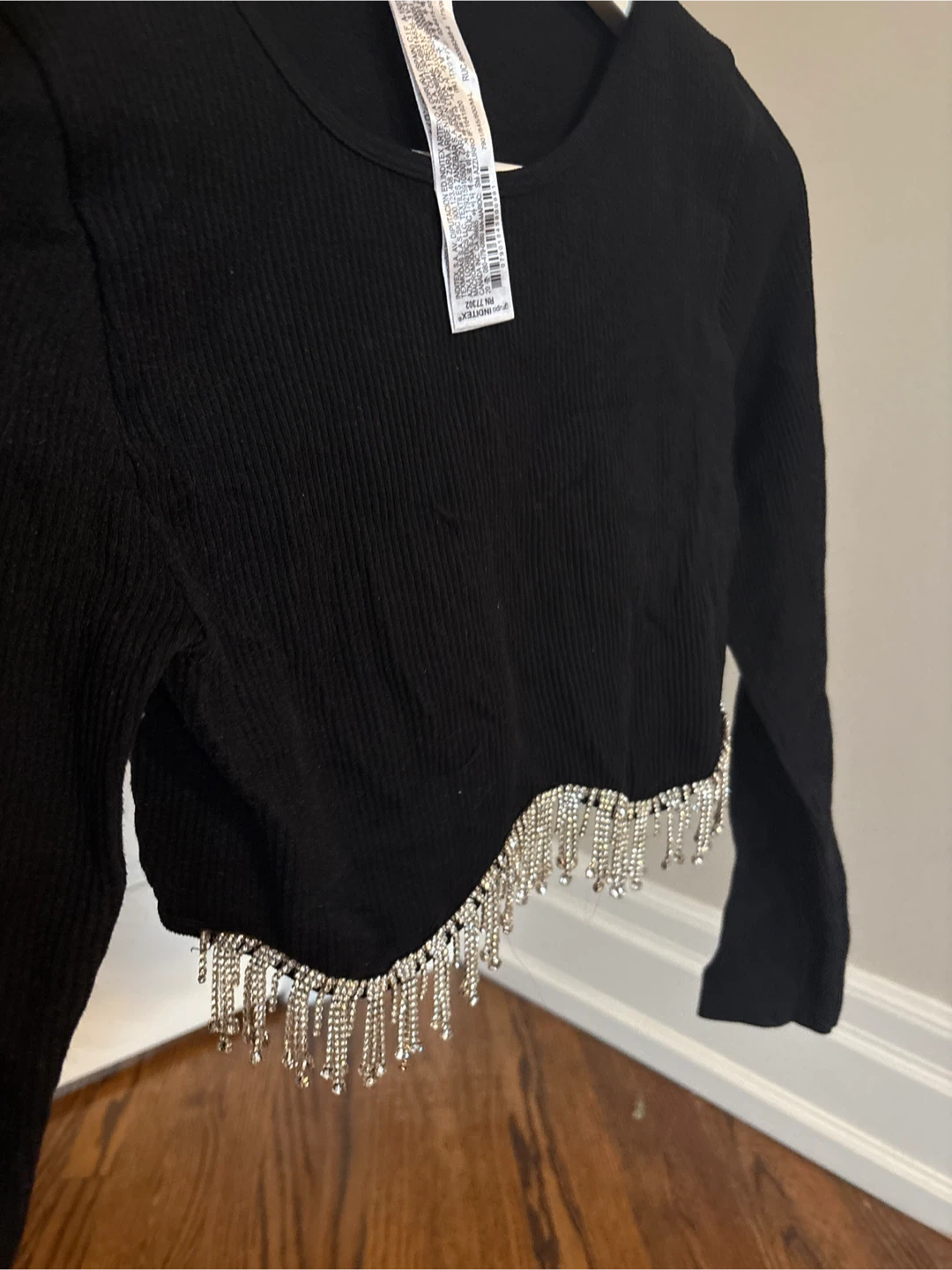 Black cropped sweater with fringe detail Zara - photo 3
