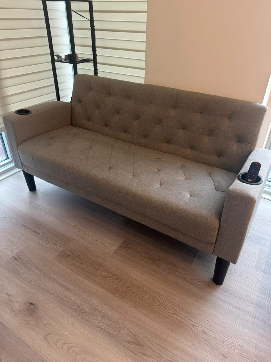 Tufted Sofa with Built-in USB Ports and Cup Holders