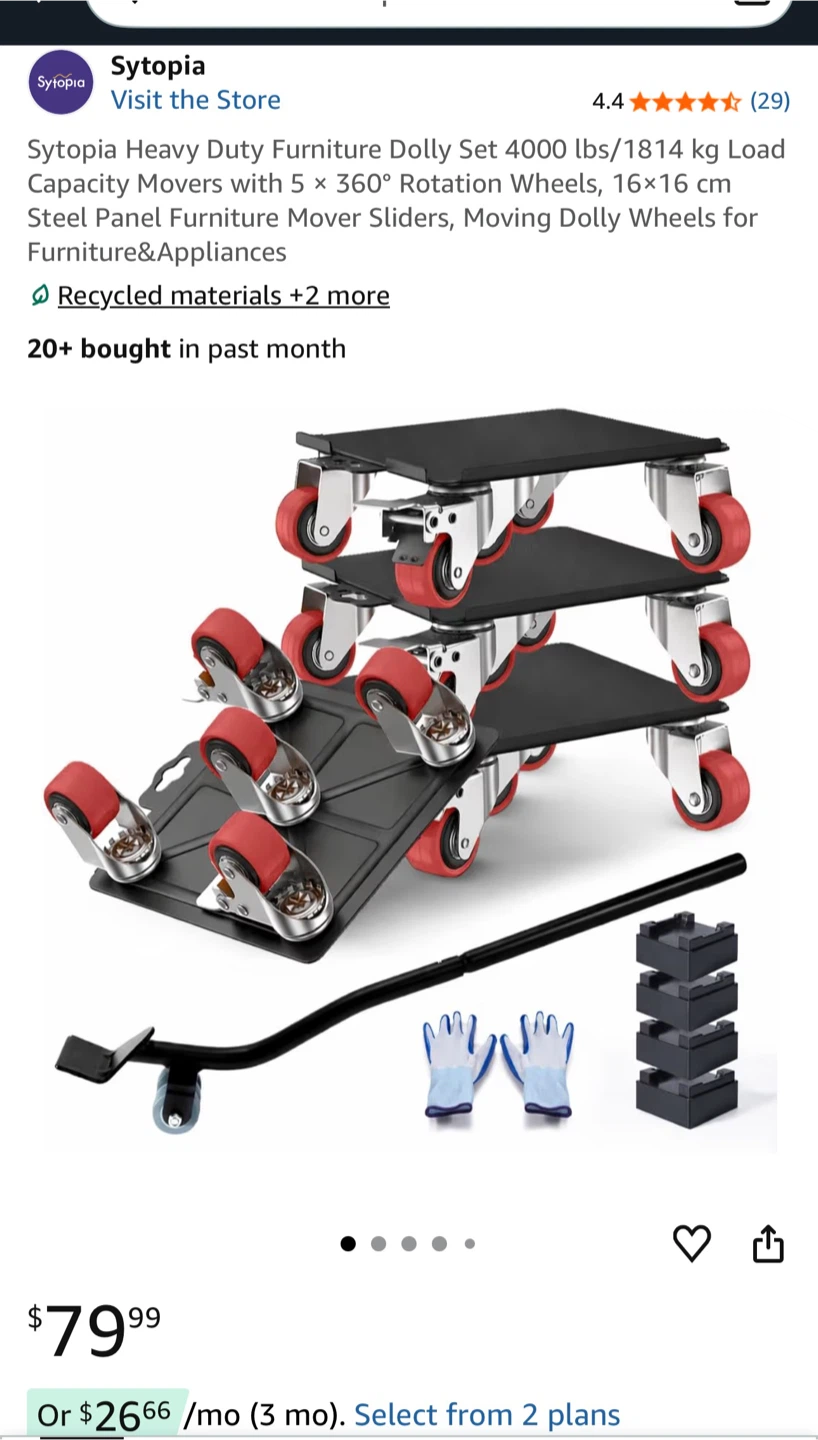 Sytopia Heavy Duty Furniture Dolly Set with Pry Bar