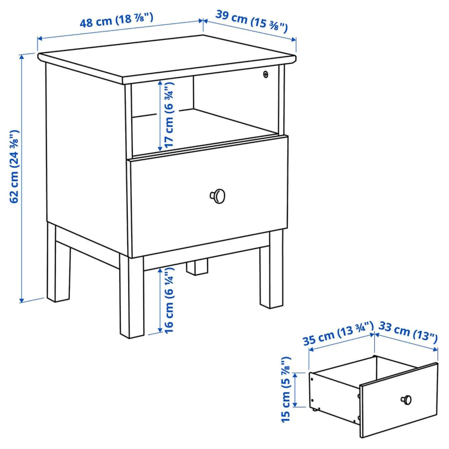 Pine Wood Nightstand with Drawer - photo 4