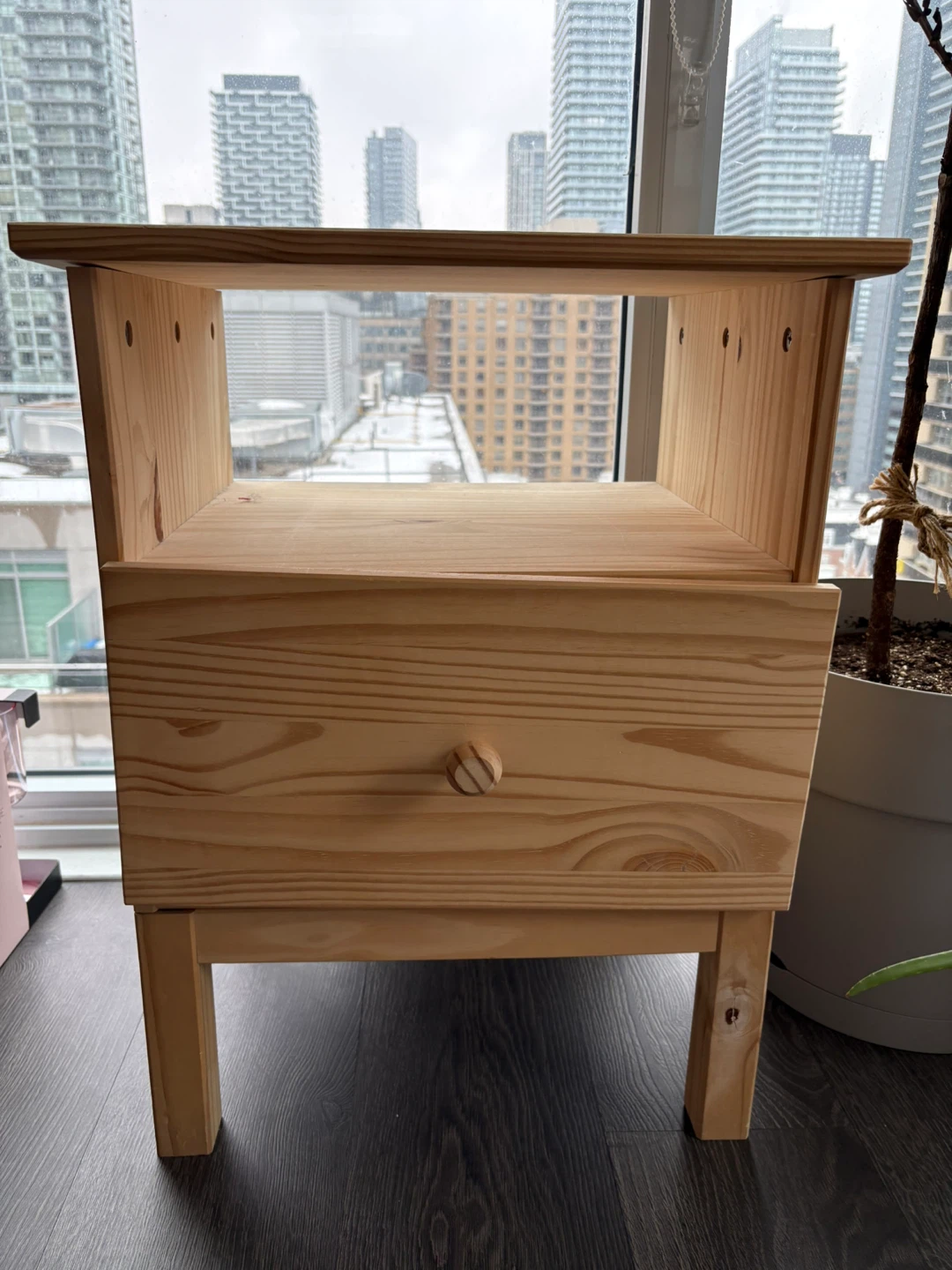 Pine Wood Nightstand with Drawer