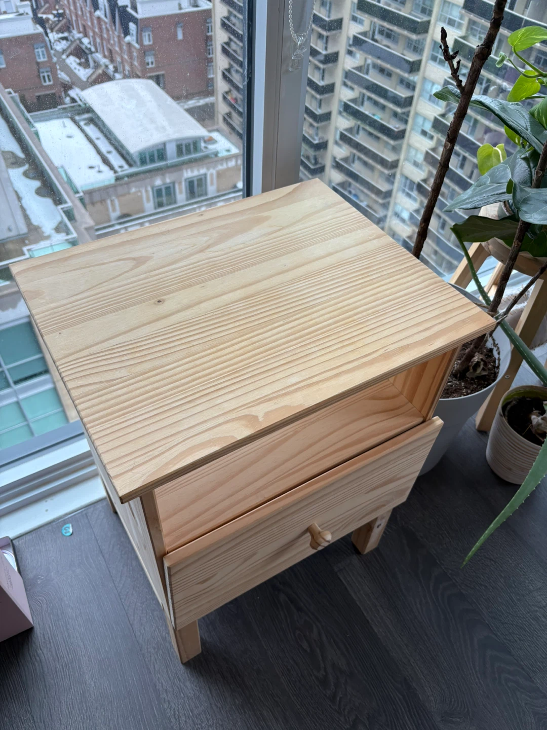 Pine Wood Nightstand with Drawer - photo 2