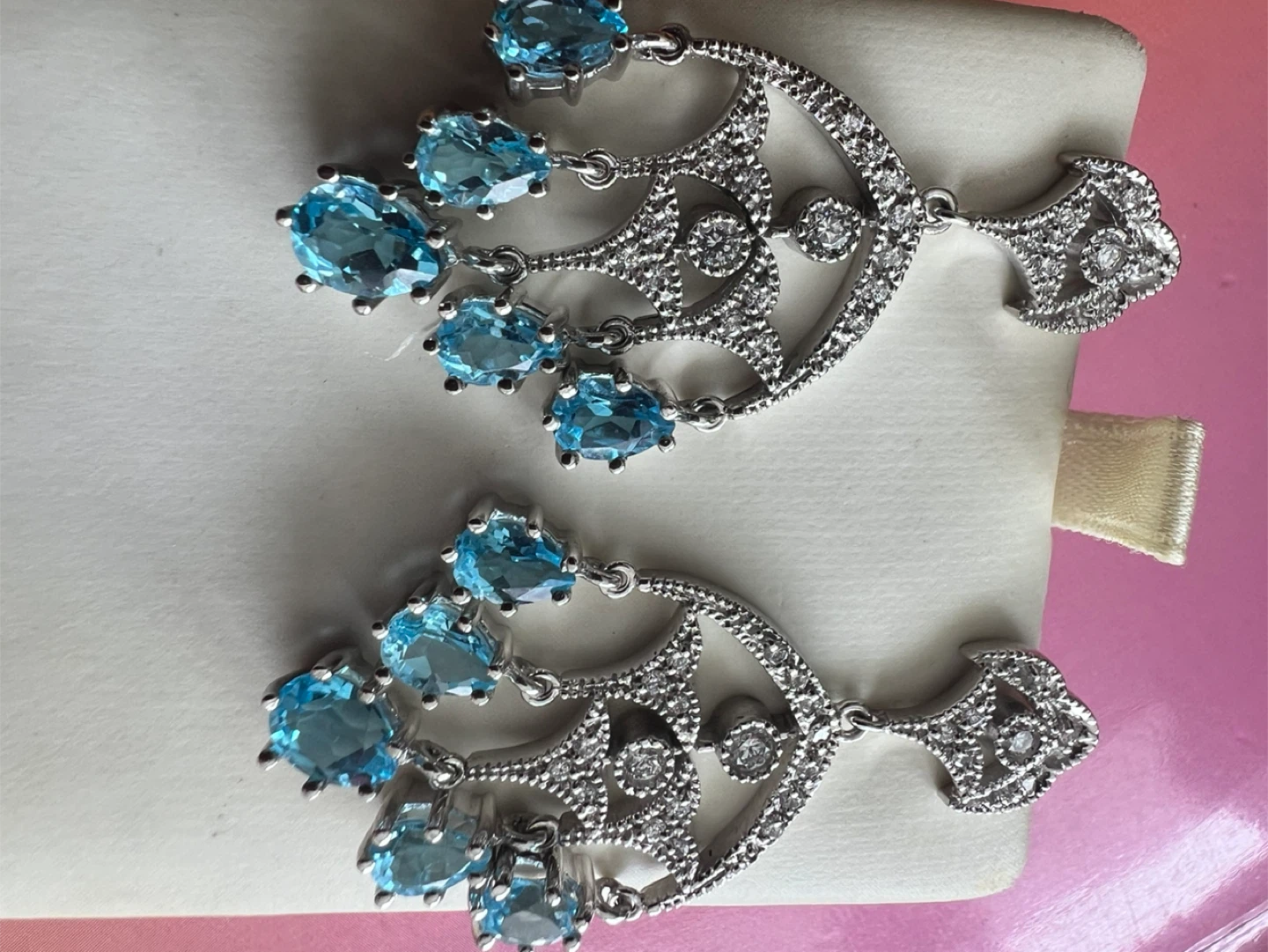 14K White Gold Diamond & Blue Topaz Earrings - photo 3