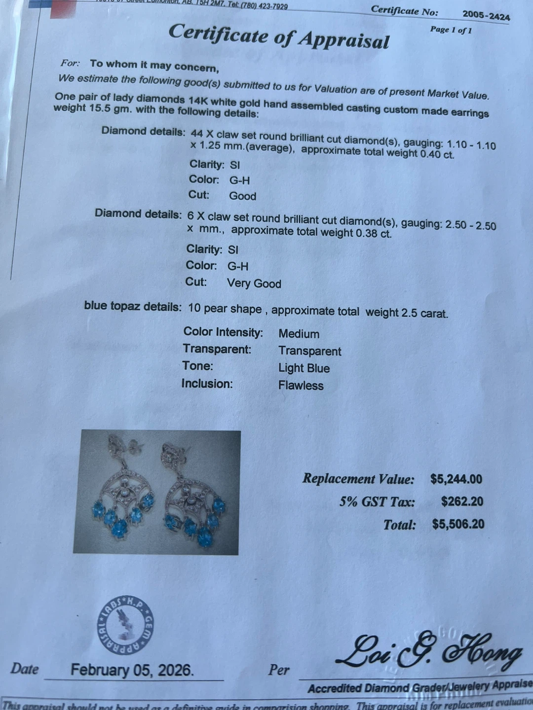 14K White Gold Diamond & Blue Topaz Earrings - photo 5