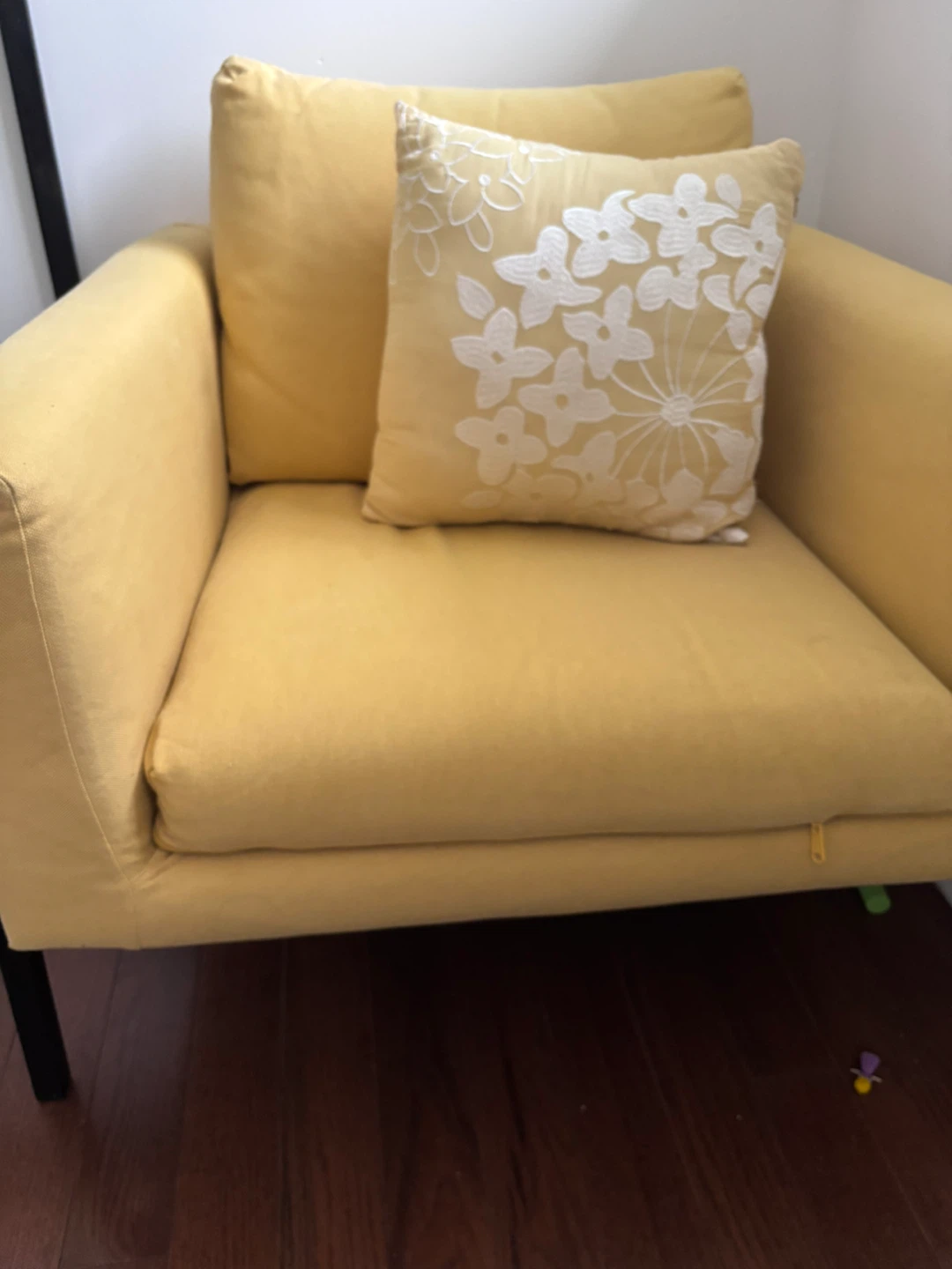 Yellow Accent Chair with Decorative Pillow