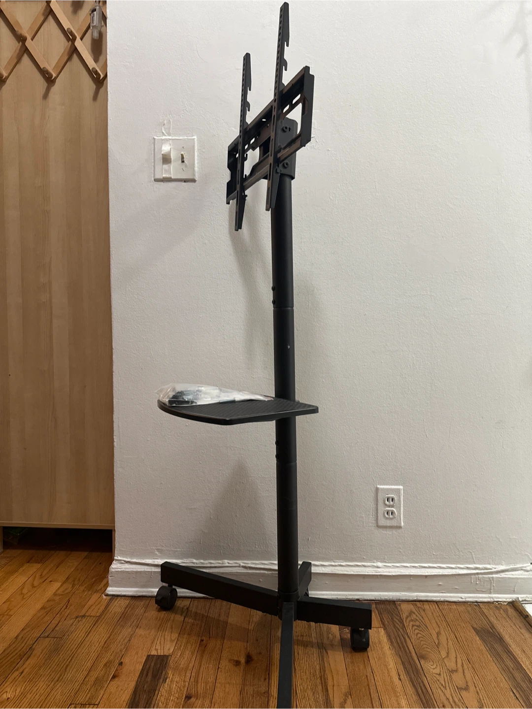 Black Rolling TV Stand with Shelf - photo 2