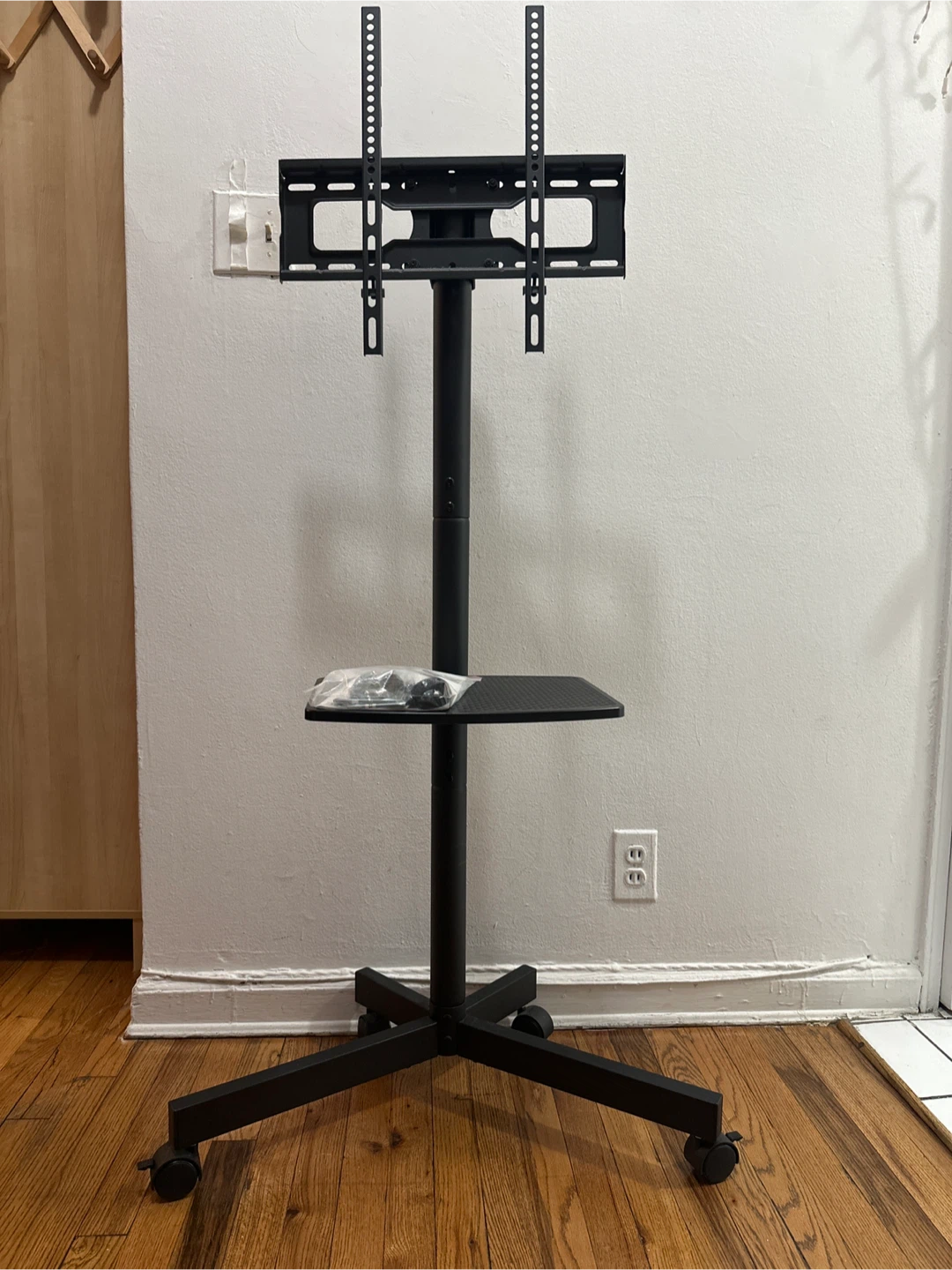 Black Rolling TV Stand with Shelf