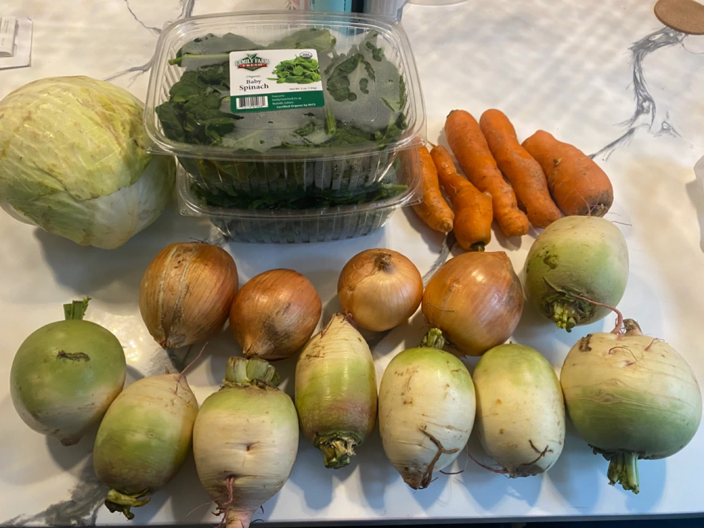 Free Baby Spinach, Cabbage, Carrots, Onions, and Radishes
