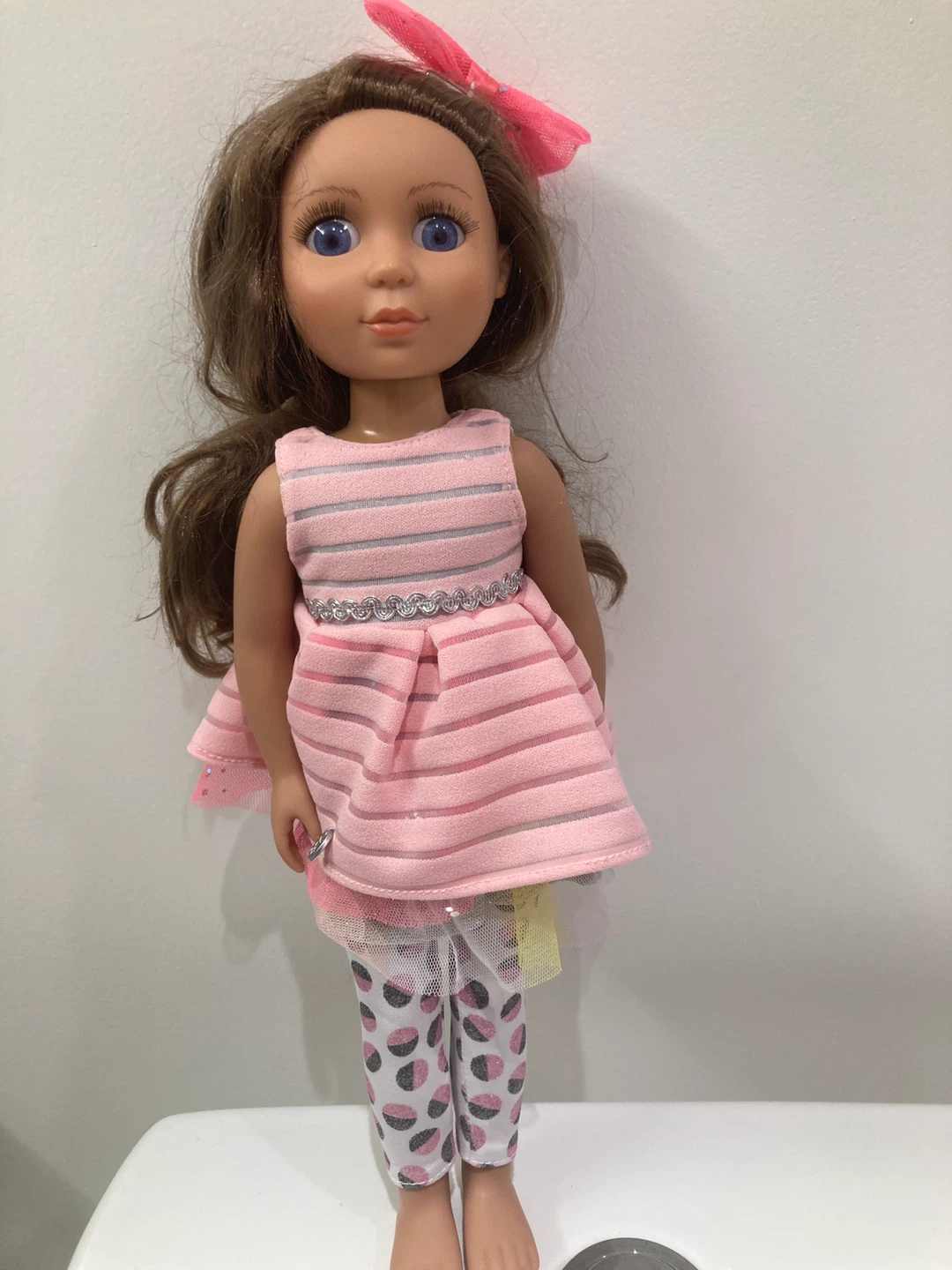 Pink Striped Doll with Pink Bow