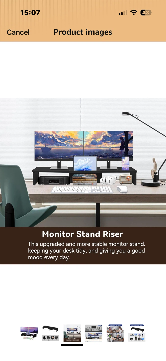 Black Monitor Stand Riser with Drawer