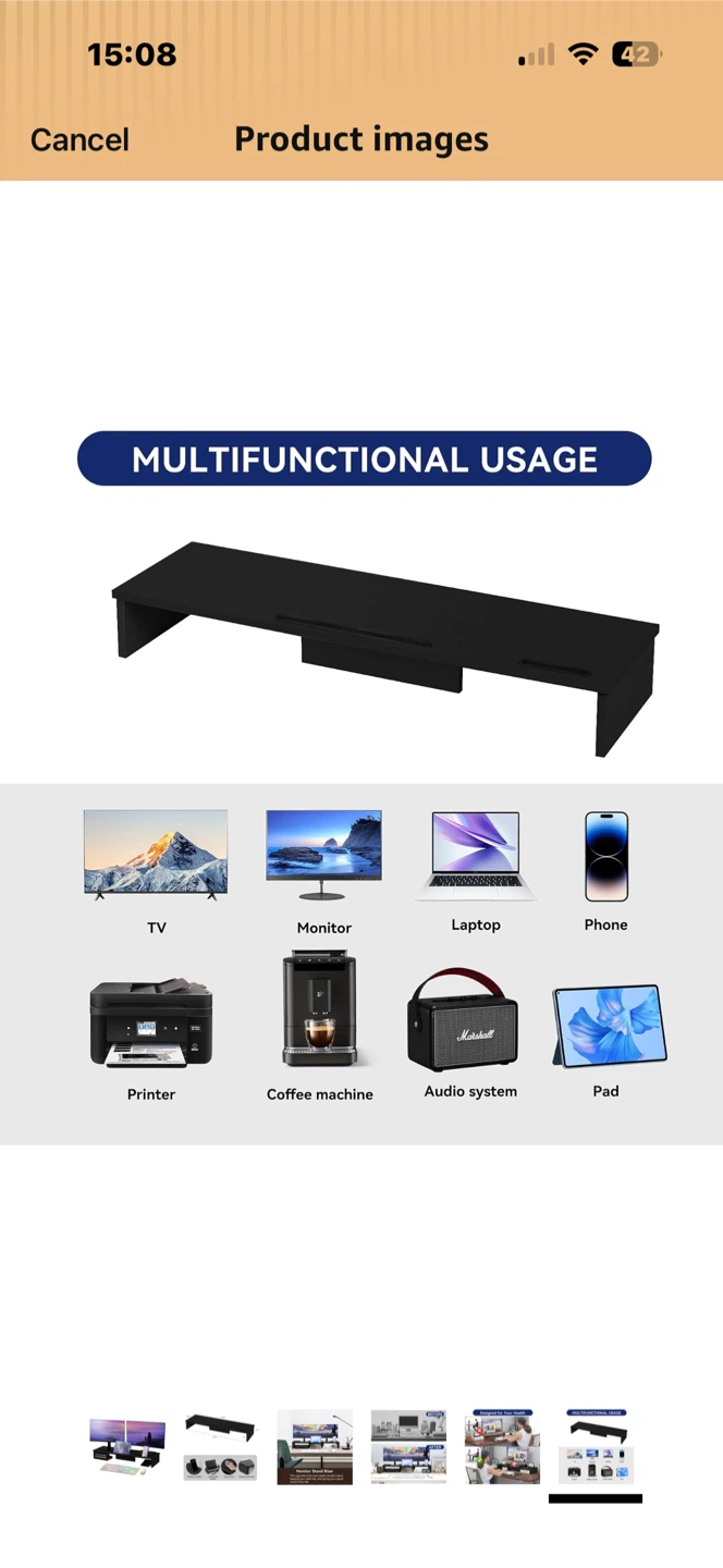 Black Monitor Stand Riser with Drawer - photo 3