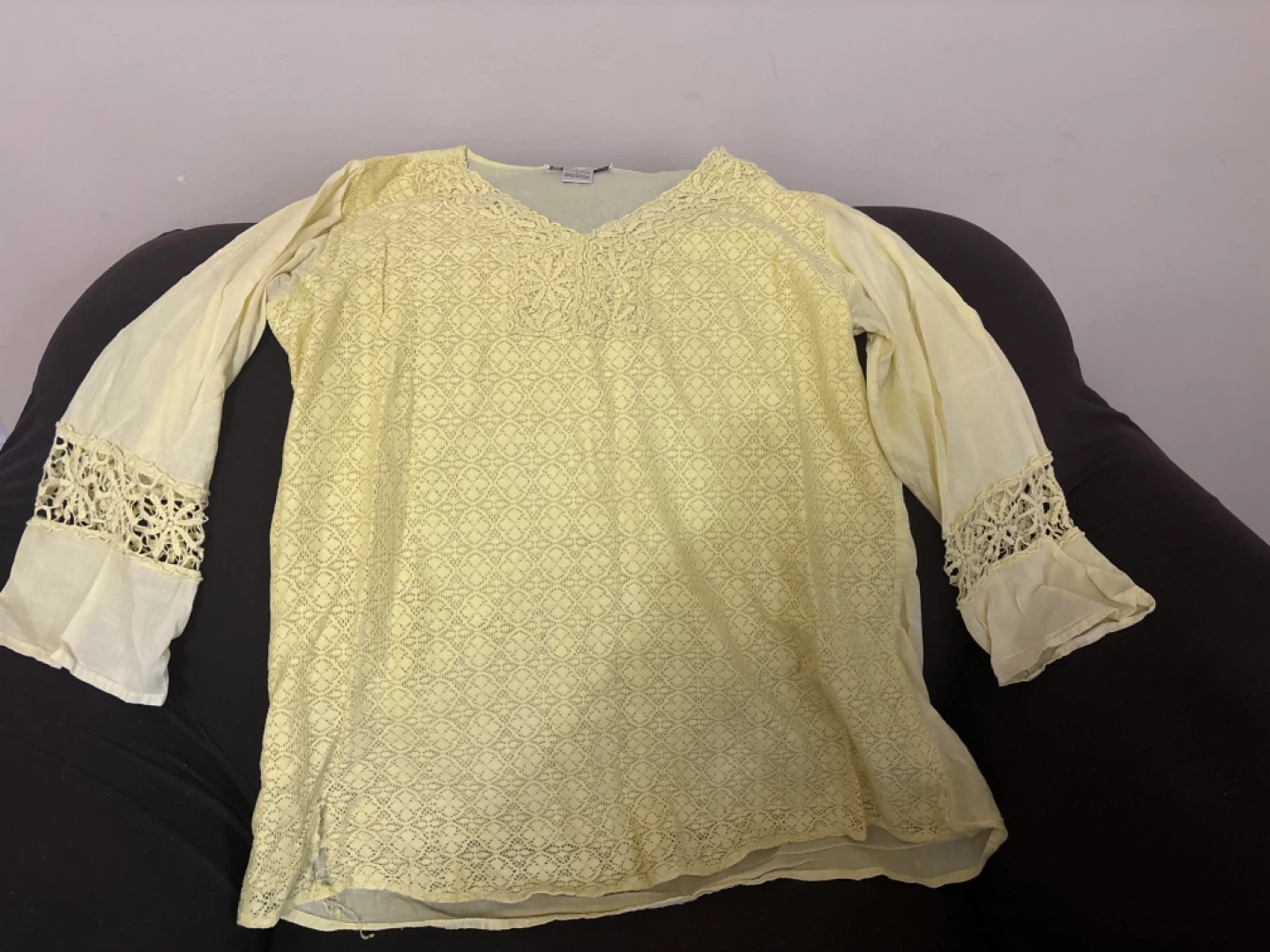 Cute Options Women's Lace Trim Tunic Top - Yellow - Size L