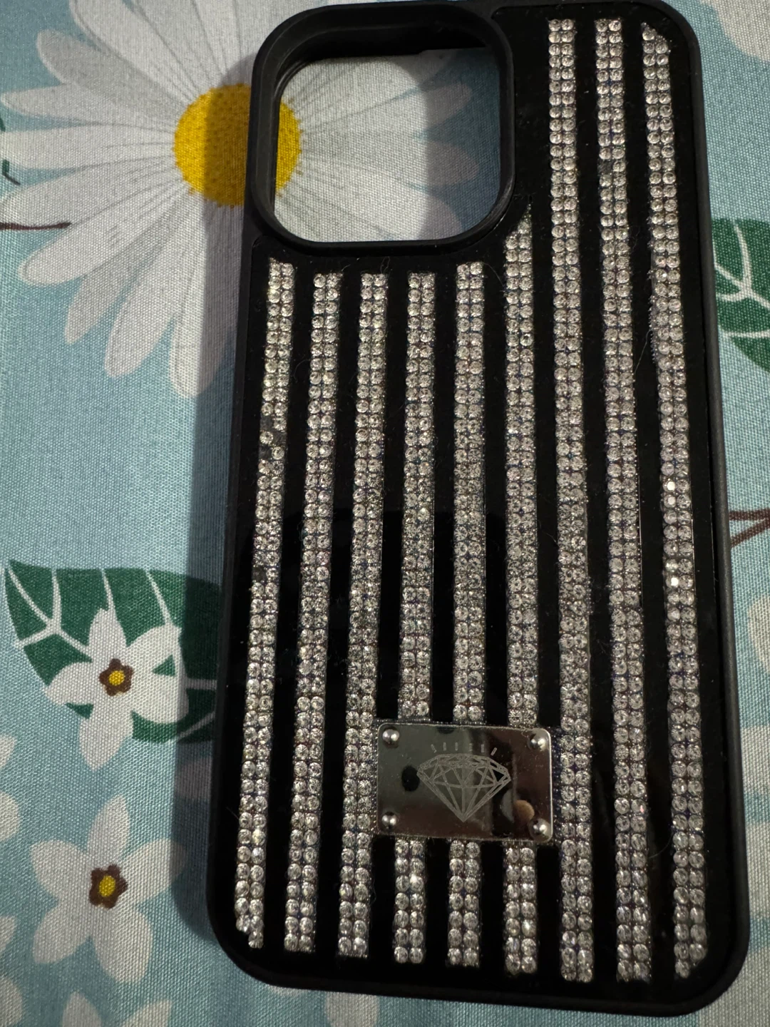 Black Striped Rhinestone Phone Case