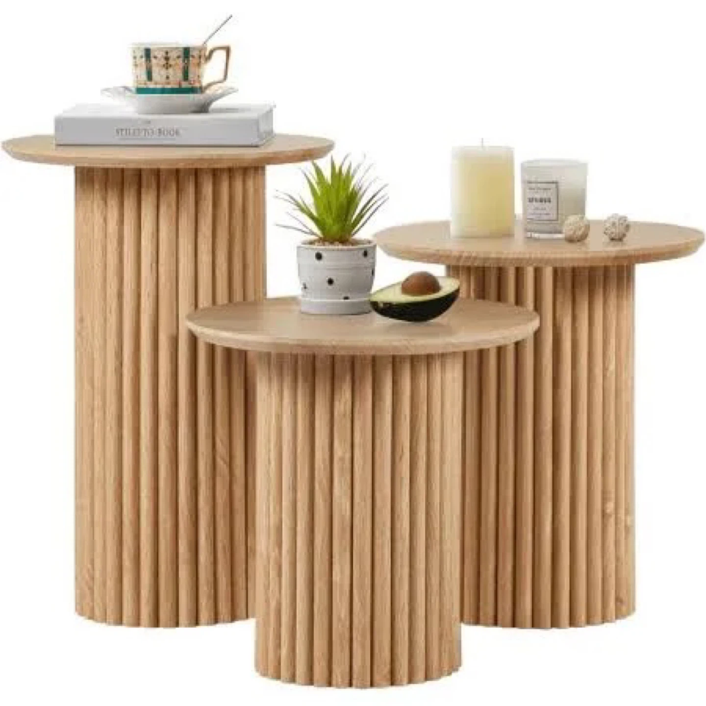 Set of 3 Round Wooden Side Tables - photo 3