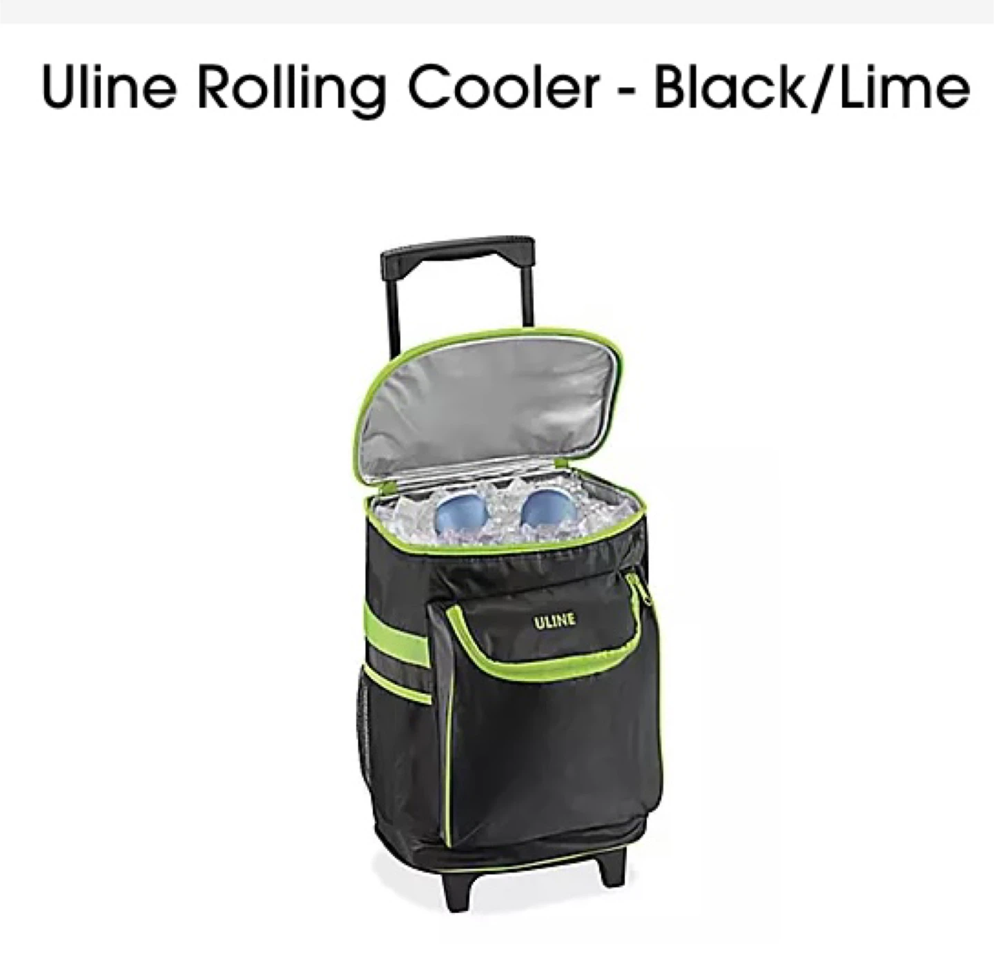 Uline Rolling Cooler - Black/Lime
