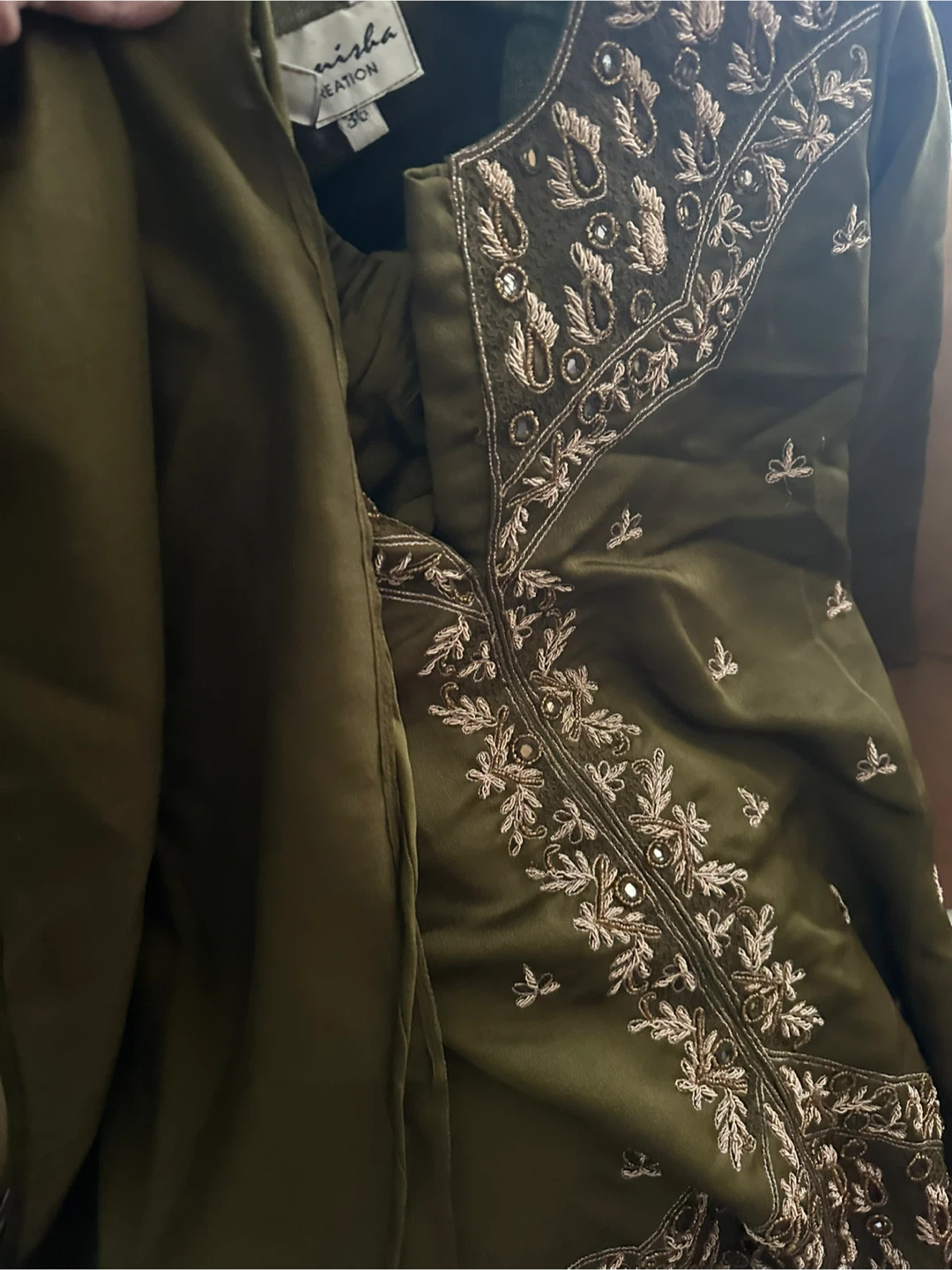 Green Embroidered Kurti Set - Size 38