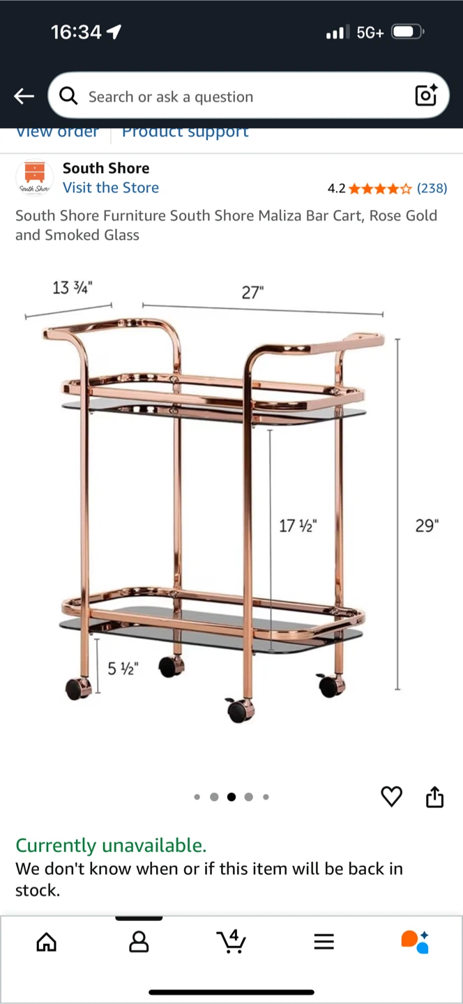 Copper/Rose Gold Finish Bar Cart - photo 3